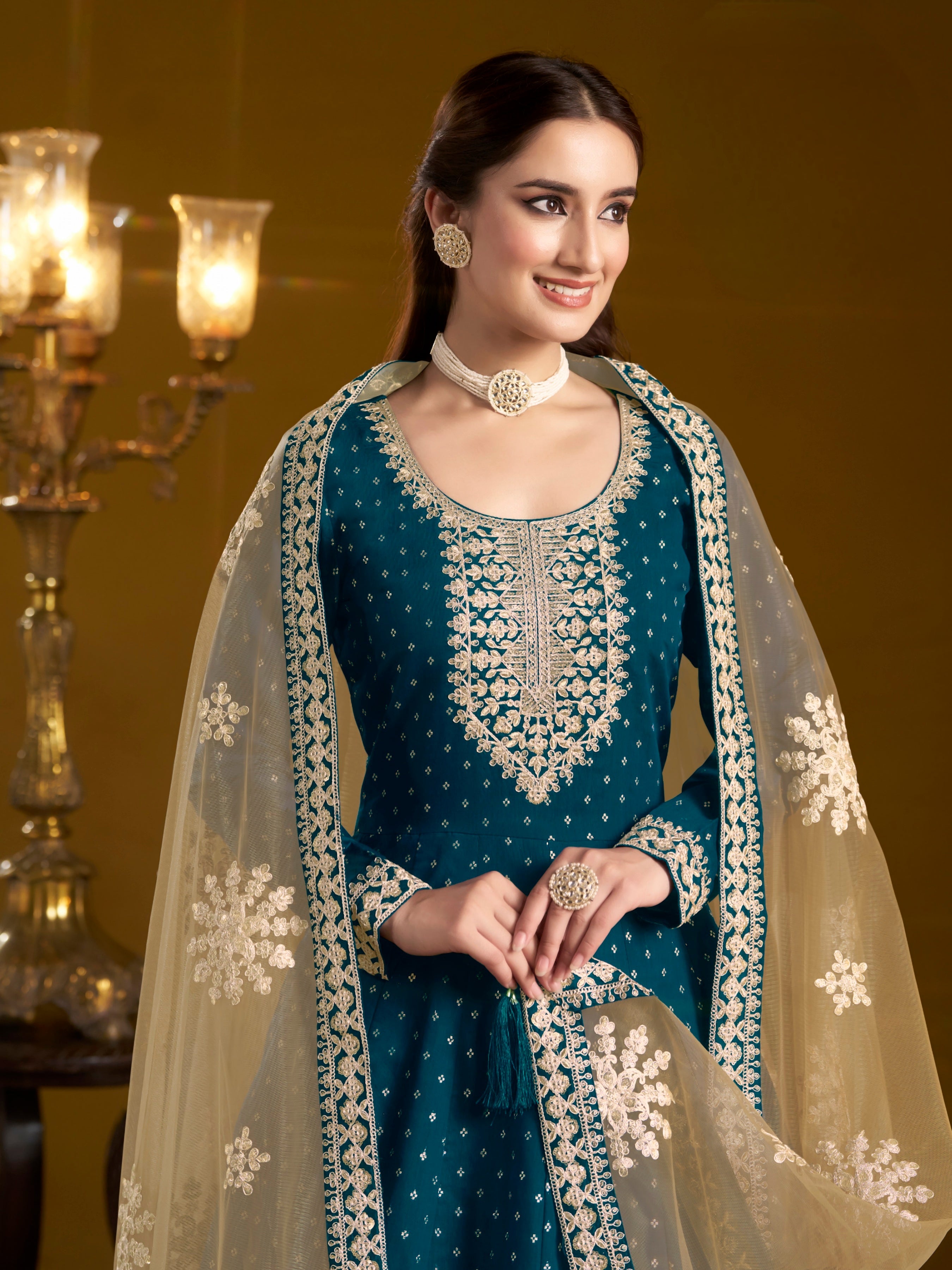 Chanderi Charm Embroidered Gown EAGW0057