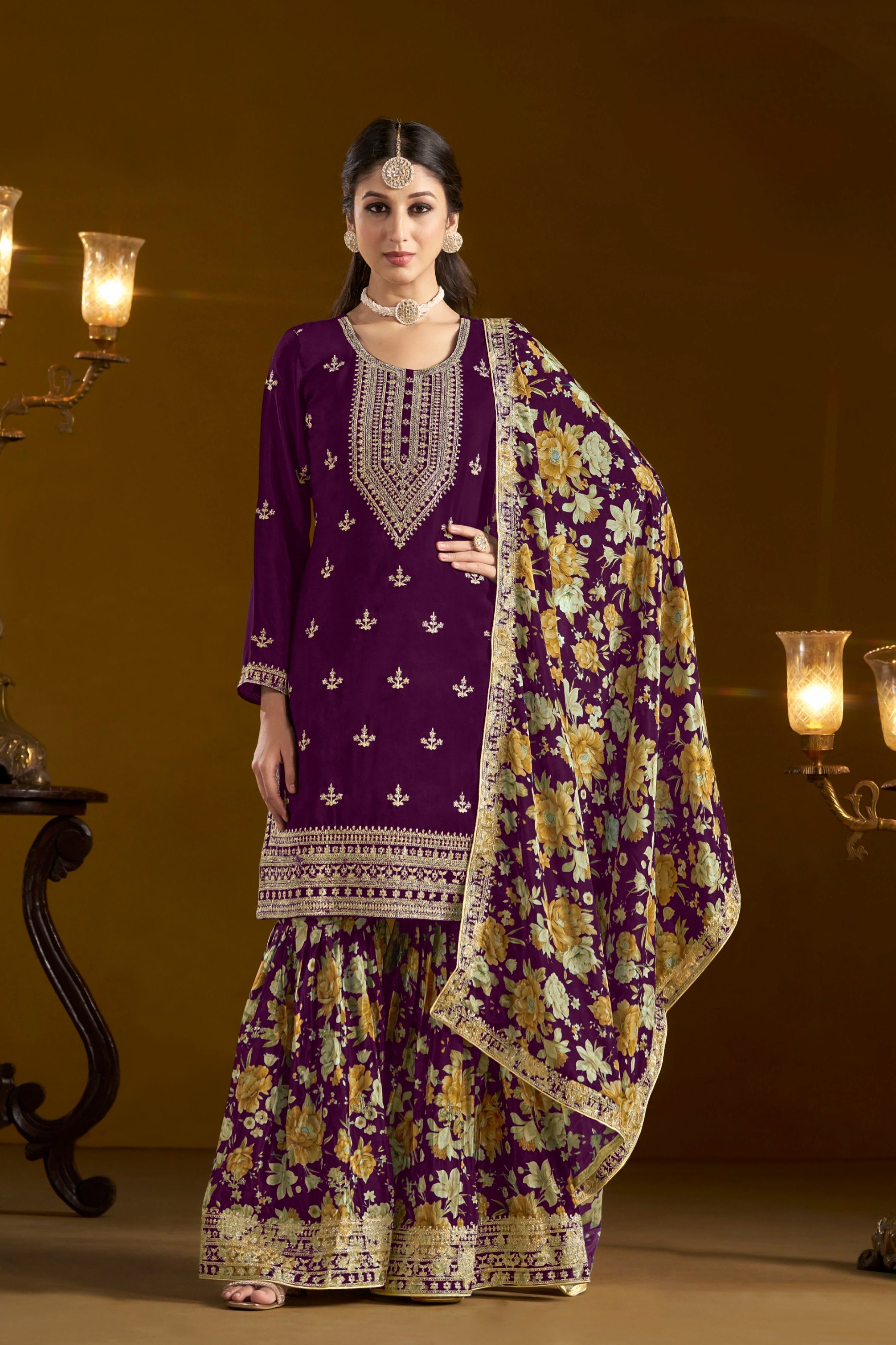 Gold Crush Fabric Embroderied SHARARA EASR0051