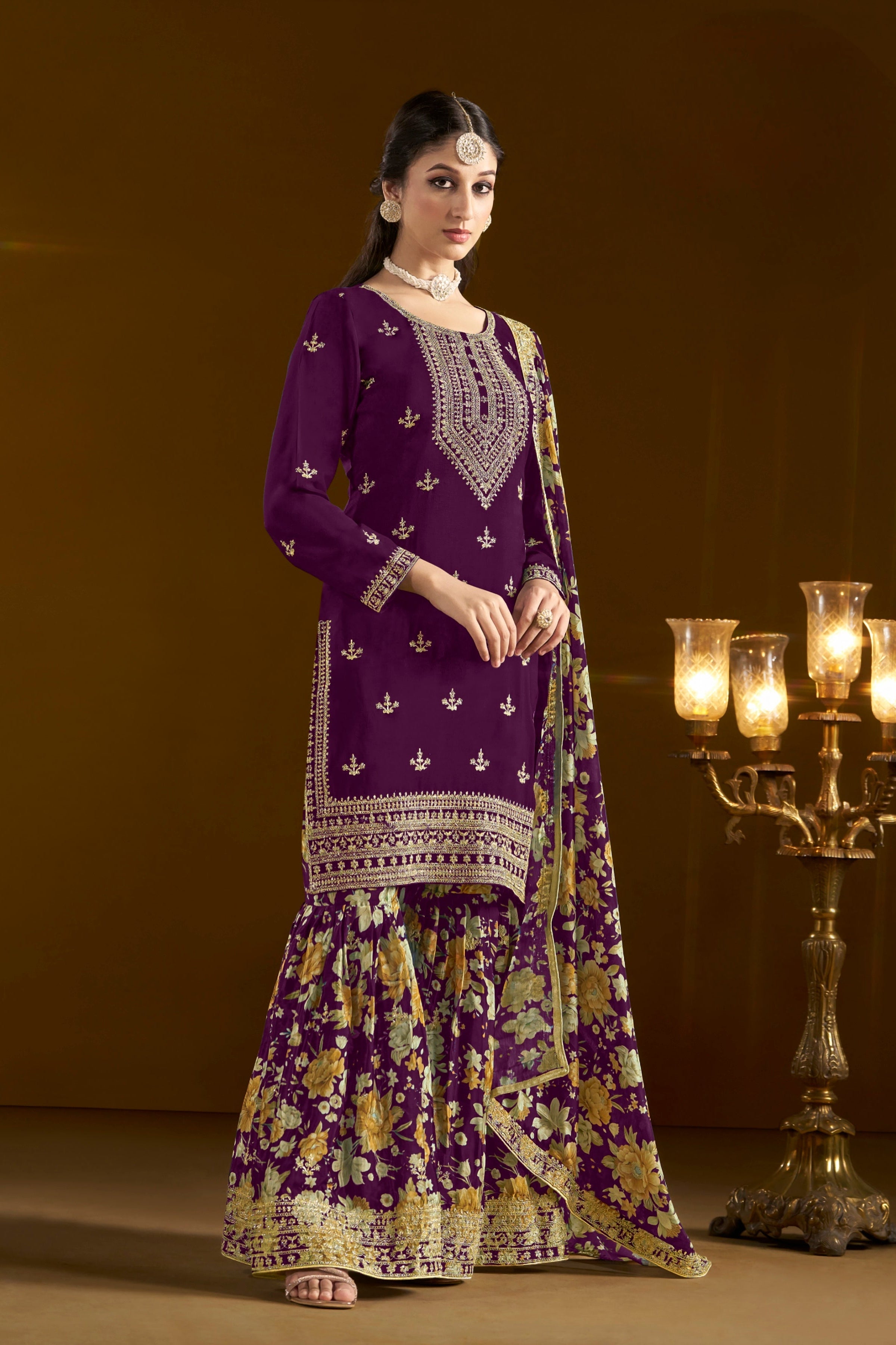 Gold Crush Fabric Embroderied SHARARA EASR0051