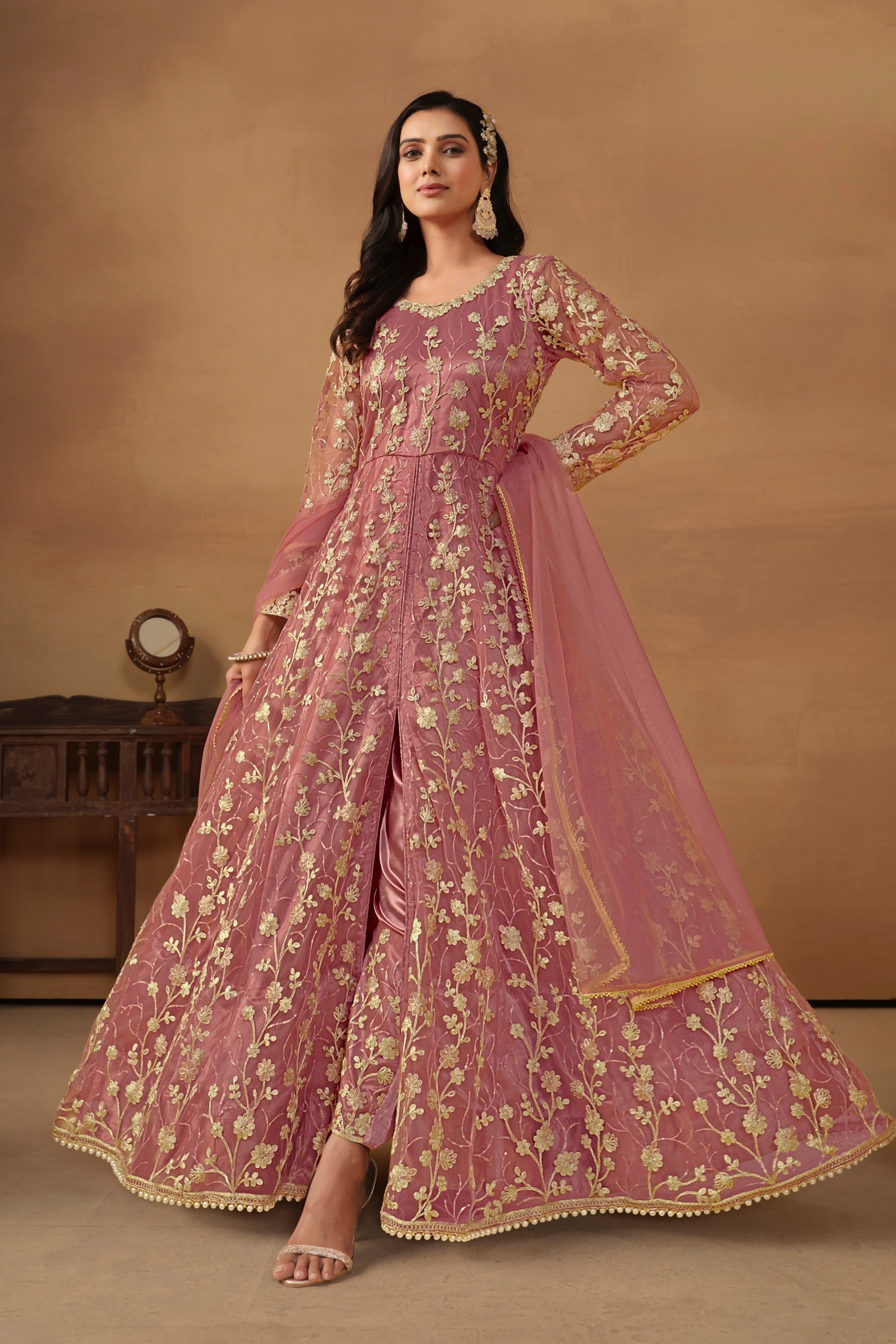 Satin Mist Floral design gown EAGW0065