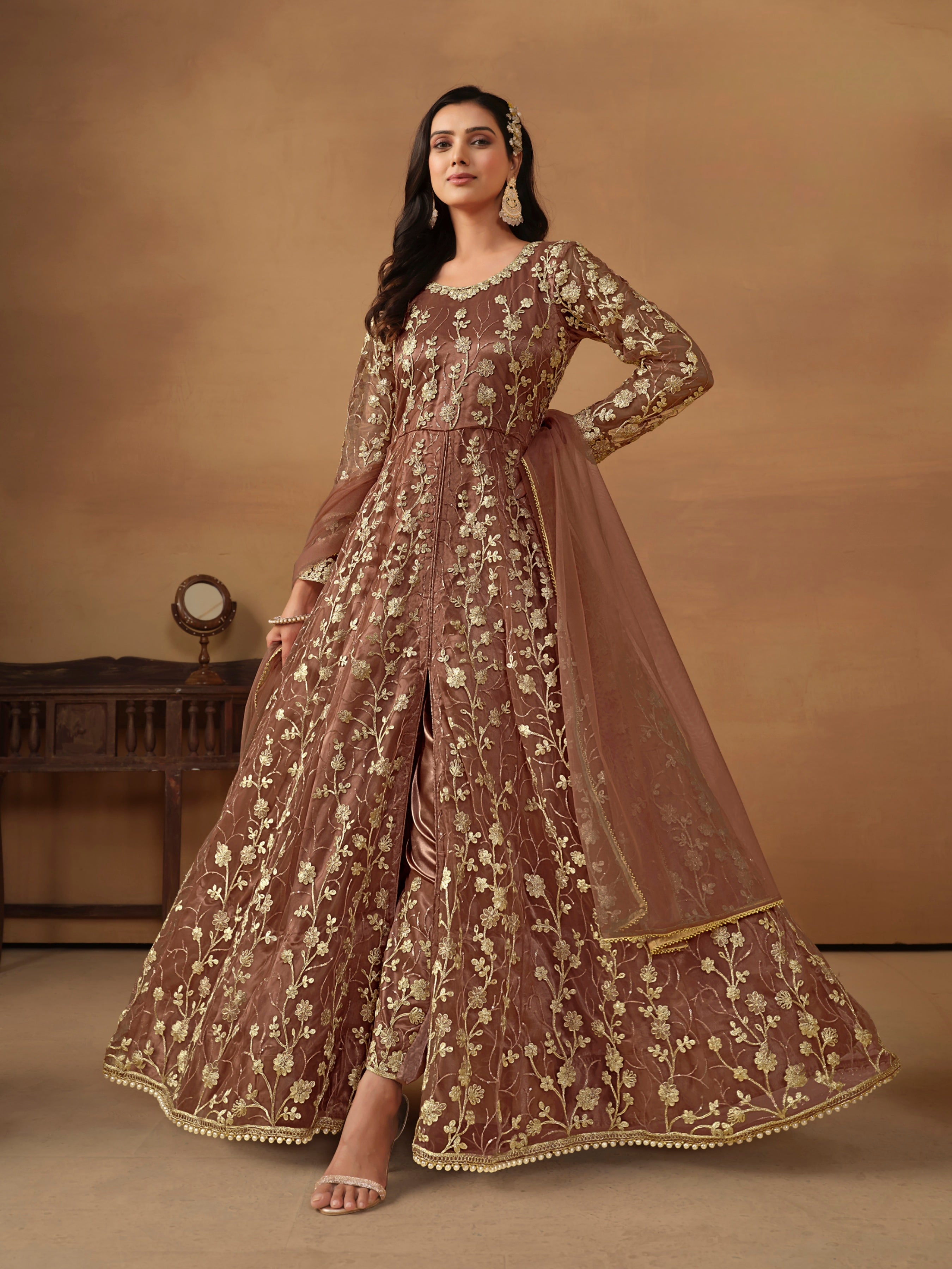 Satin Mist Floral design gown EAGW0065