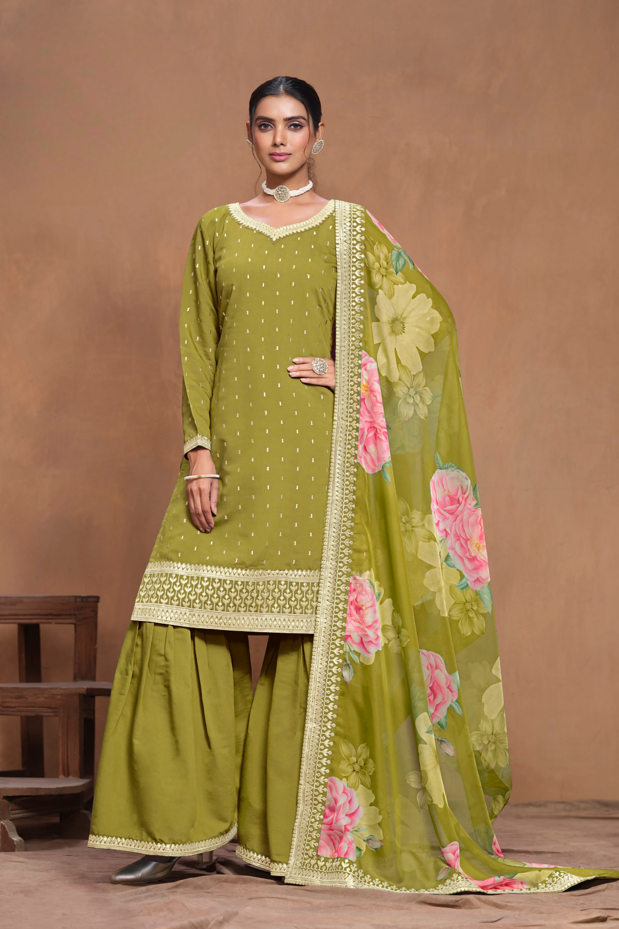Sharara suit on roman silk EASR0061