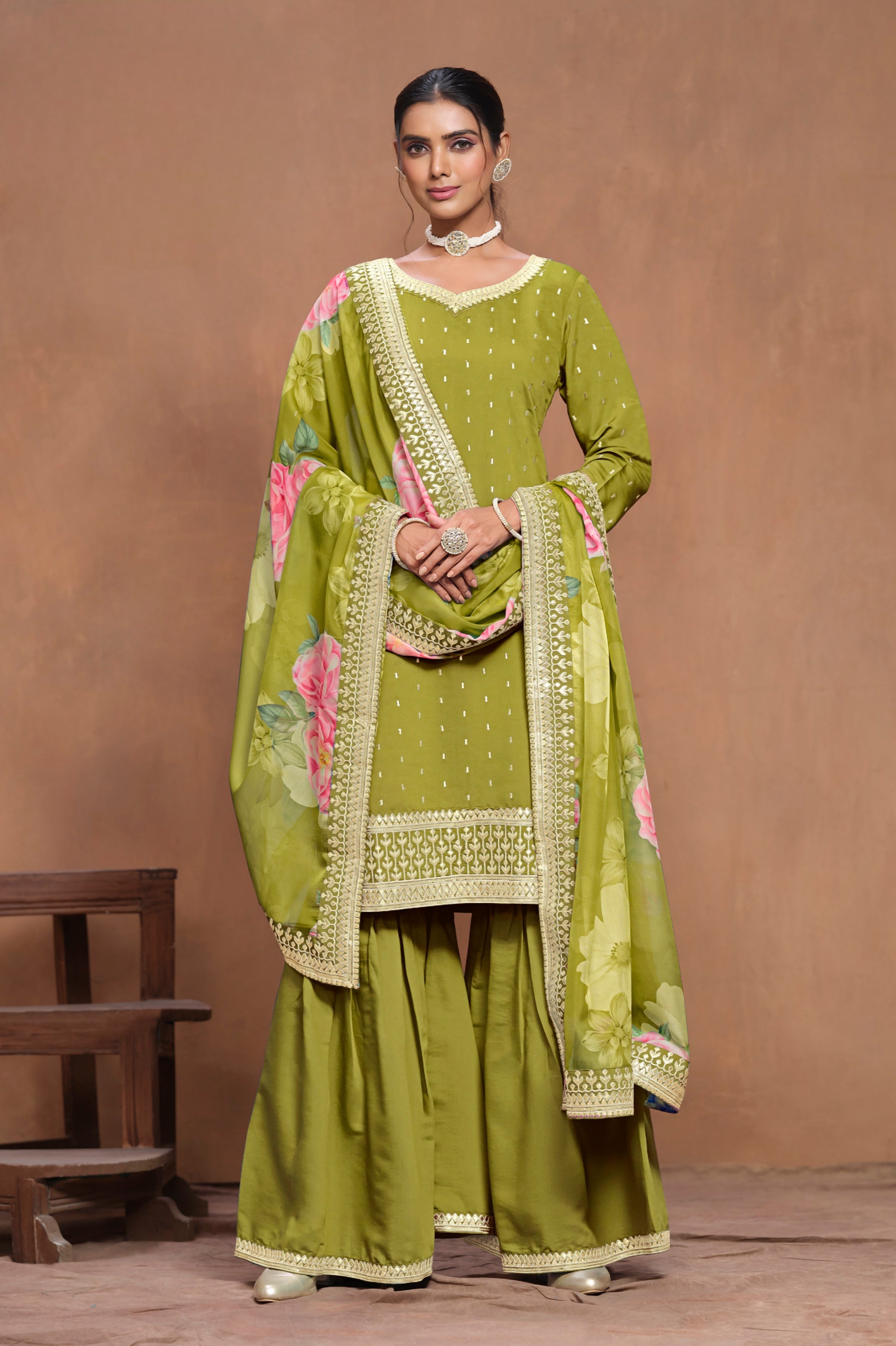 Sharara suit on roman silk EASR0061
