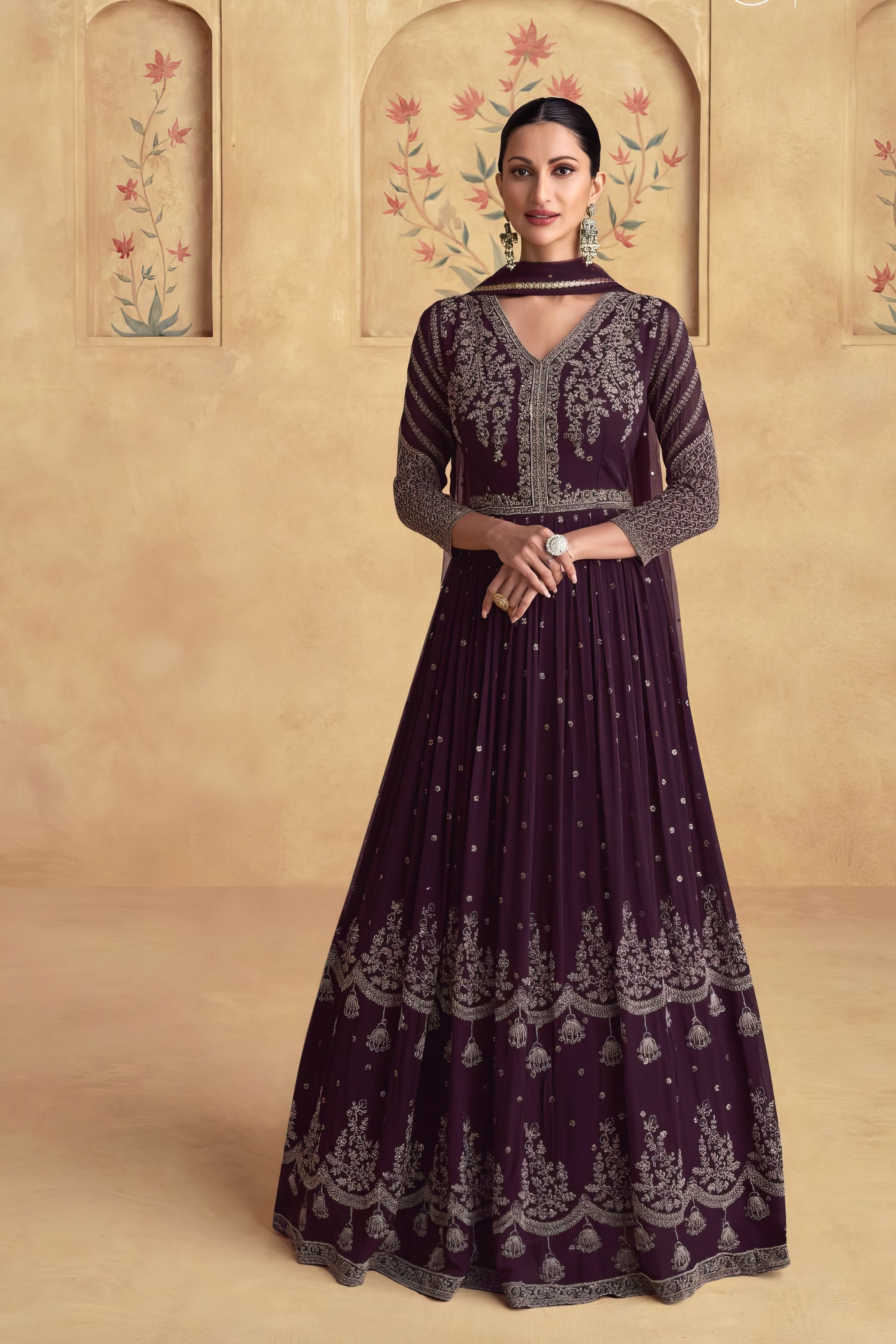 Chandni Elegance Premium Chinon SILK Gown LXGW0036