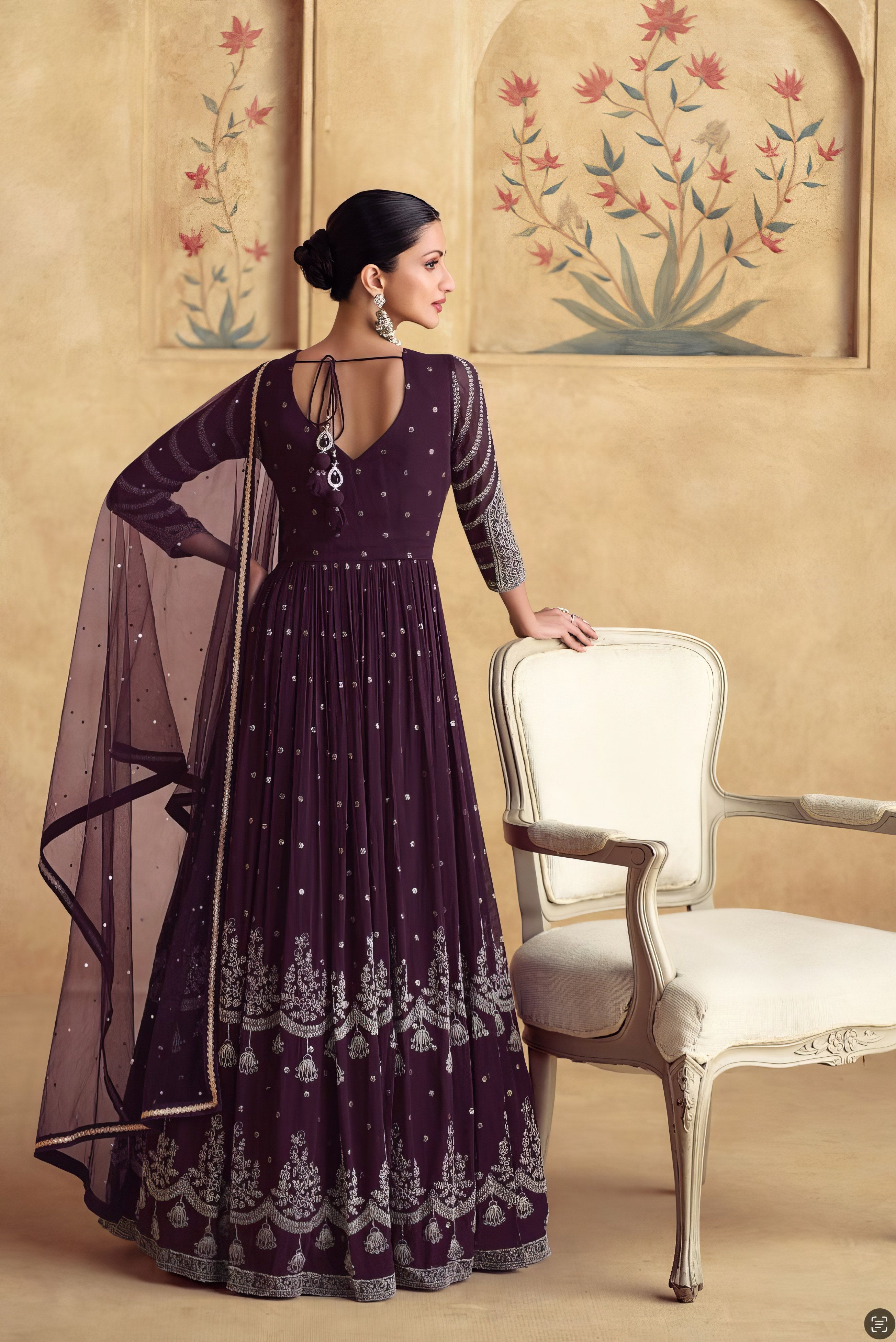 Chandni Elegance Premium Chinon SILK Gown LXGW0036
