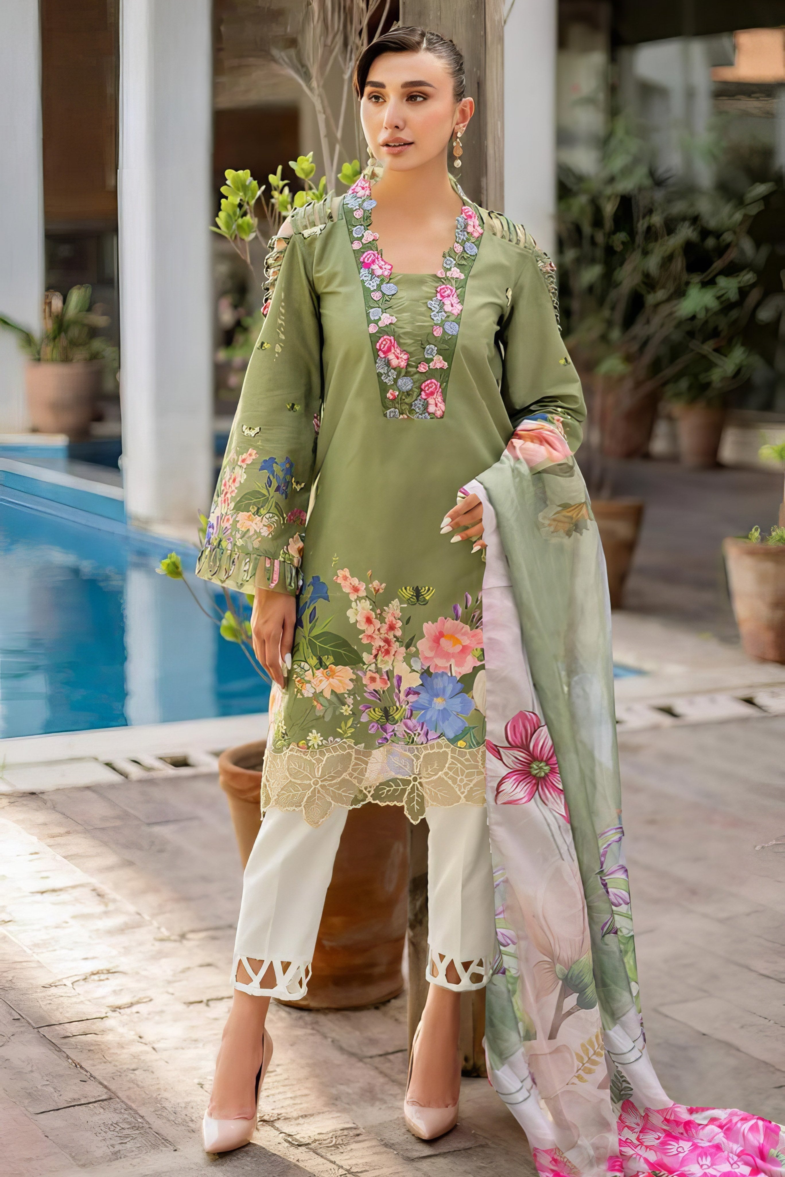 Gulzaar Olive Luxury Suit LXST0044