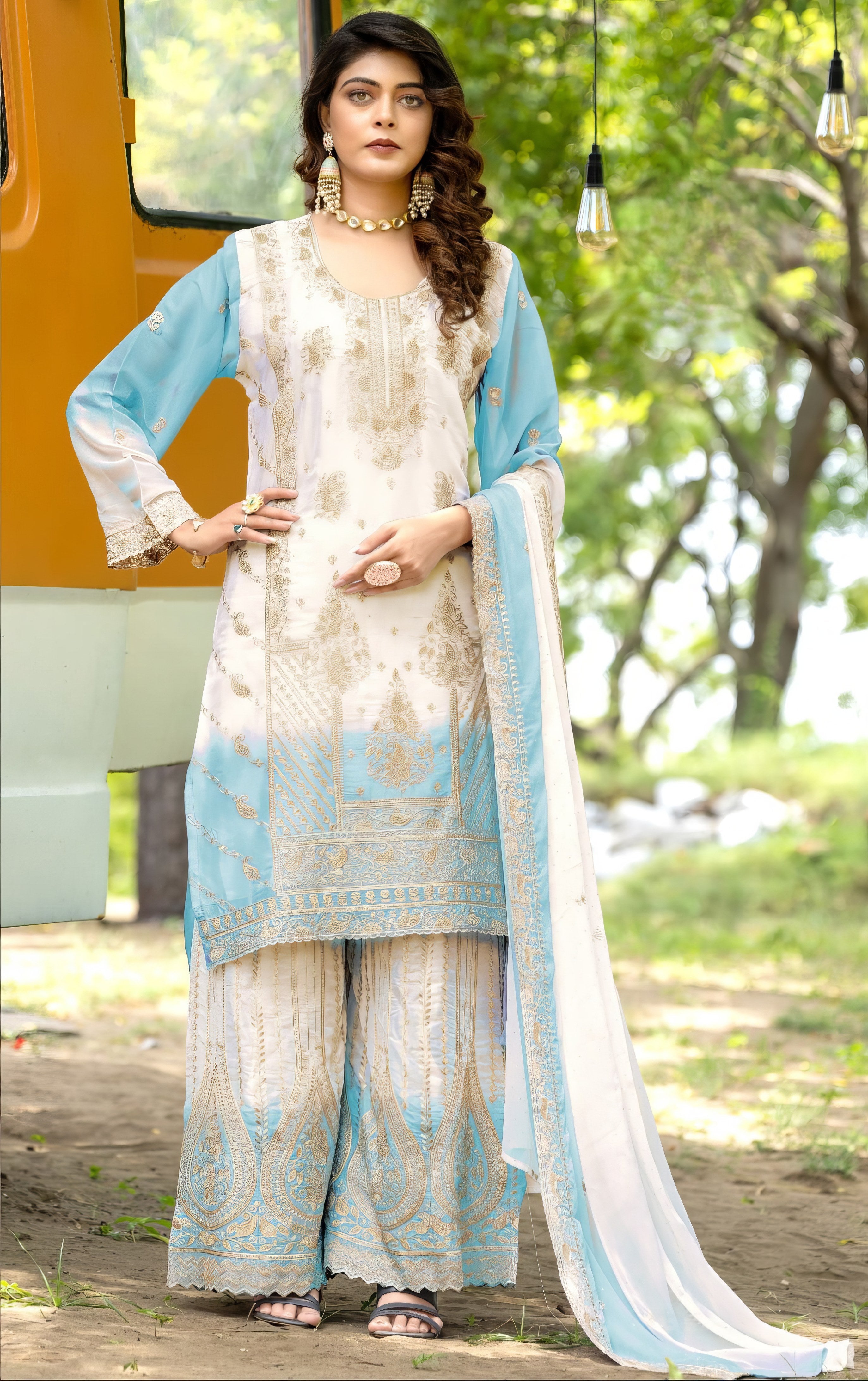 Two Tone Designer Sharara LXSR0077