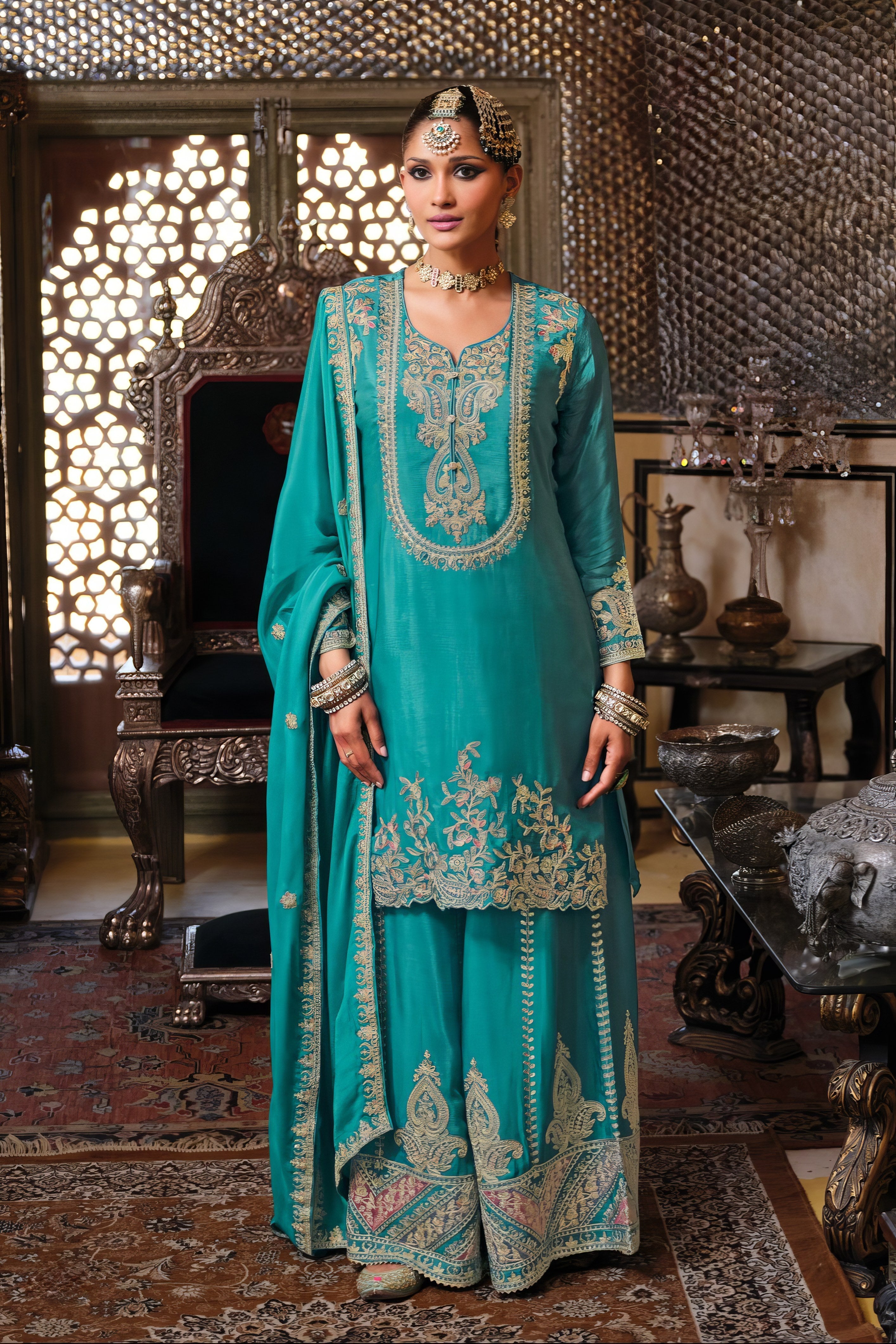 Embroidered Charm Sharara LXSR0093