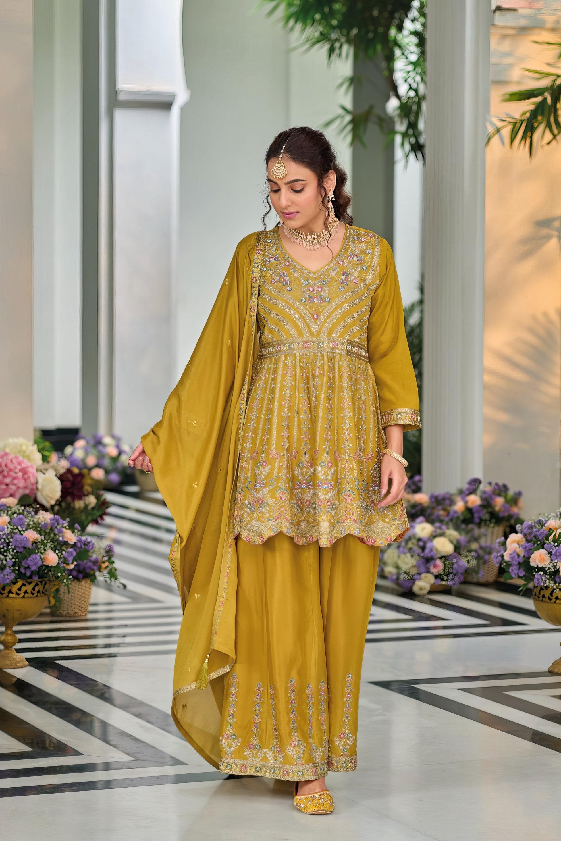Embroidered Chinon Sharara Suit LXSR0098
