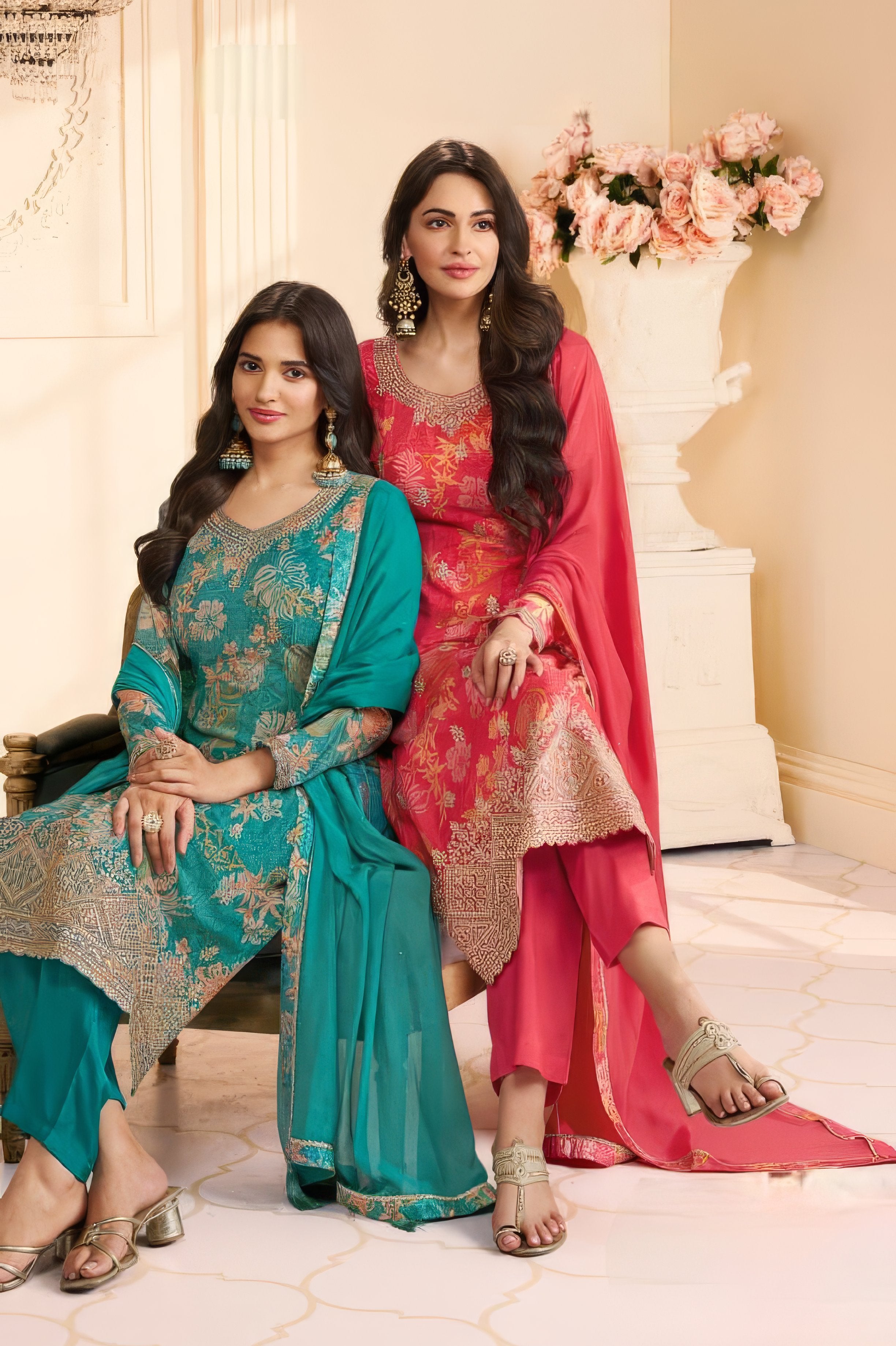 Embroidered Chinon Charming Suit EAST0042