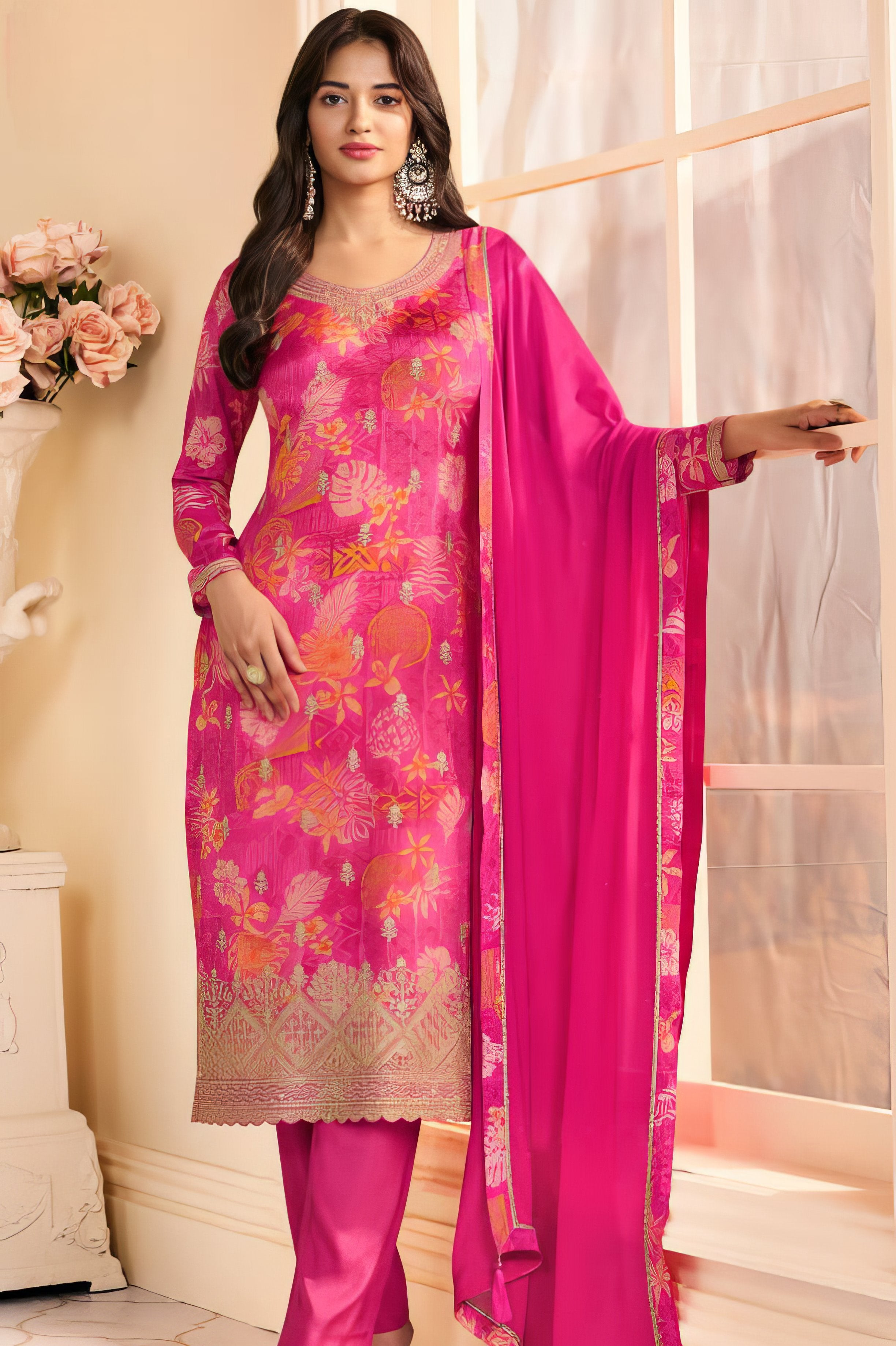 Embroidered Chinon Charming Suit EAST0042