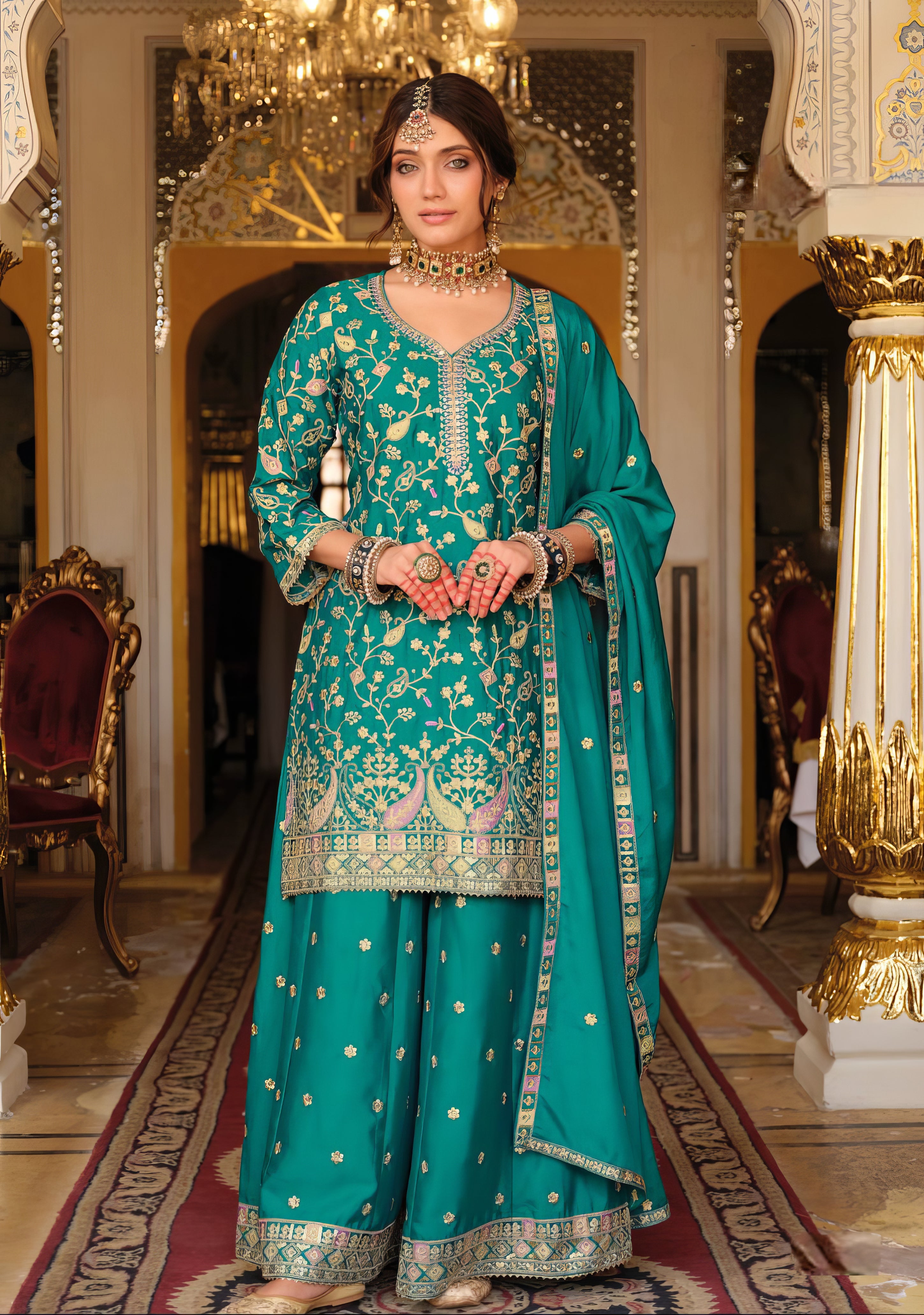 Zara Embroidered Chinon Sharara Set LXSR0118
