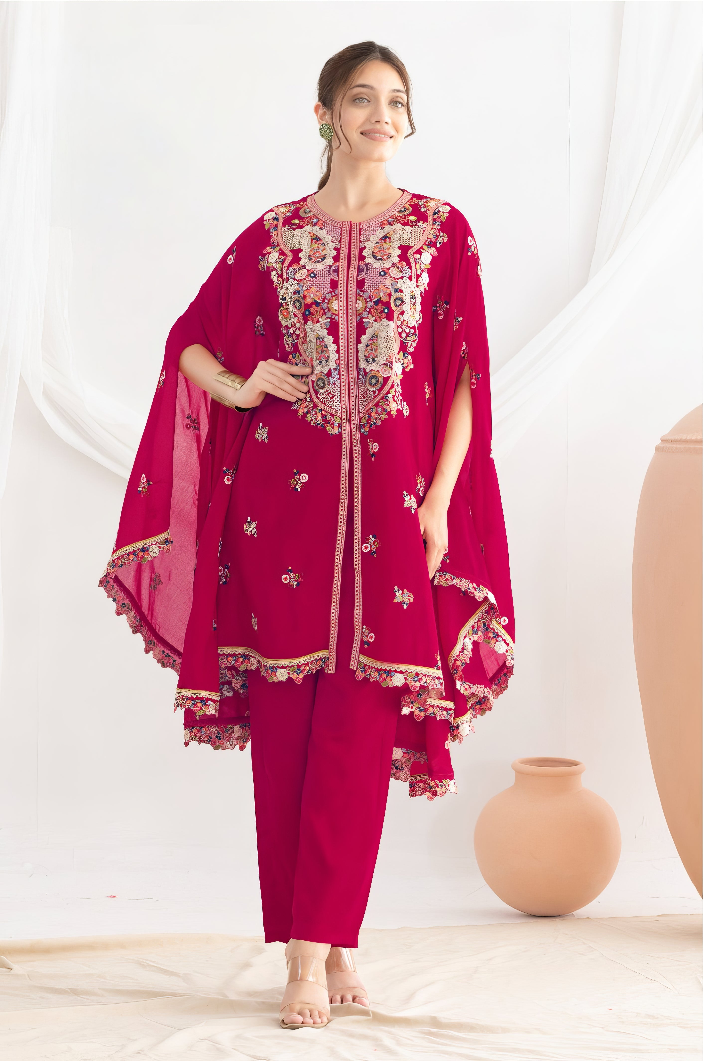 Elegant Flower Embroidery Kaftan LXST0076
