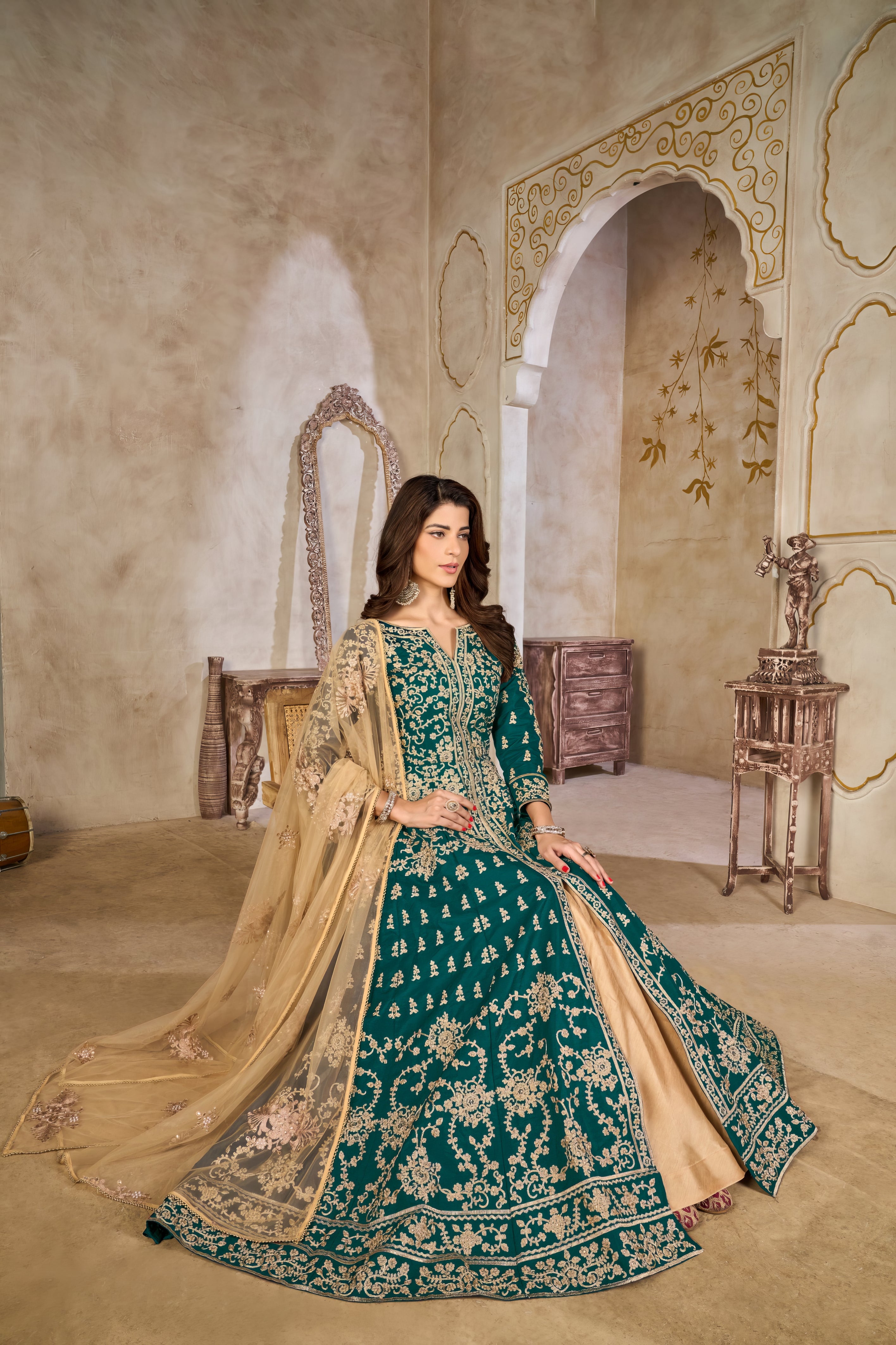 Art Silk Top & Bottom Set with Santoon Inner Gown LXGW0064