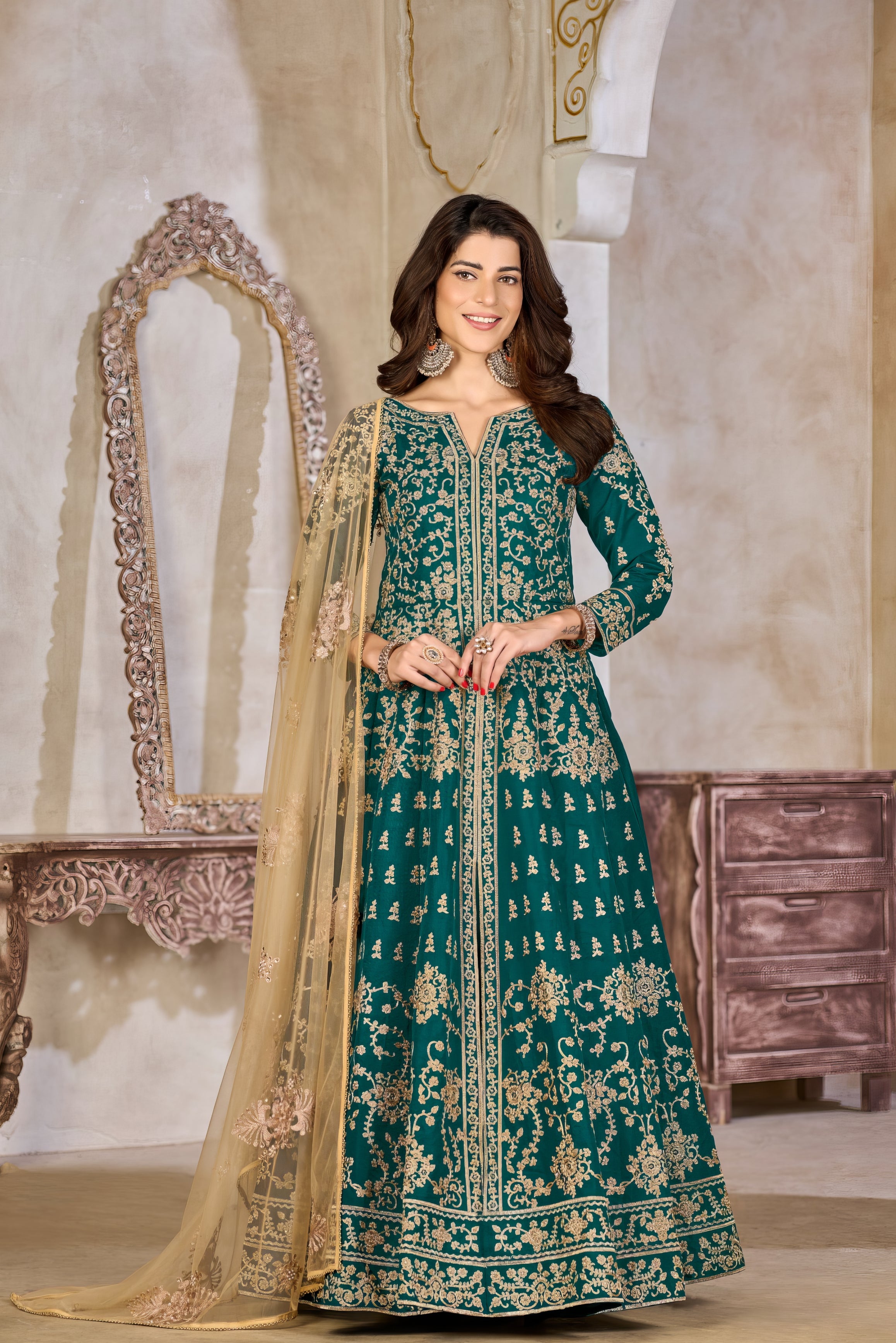 Art Silk Top & Bottom Set with Santoon Inner Gown LXGW0064