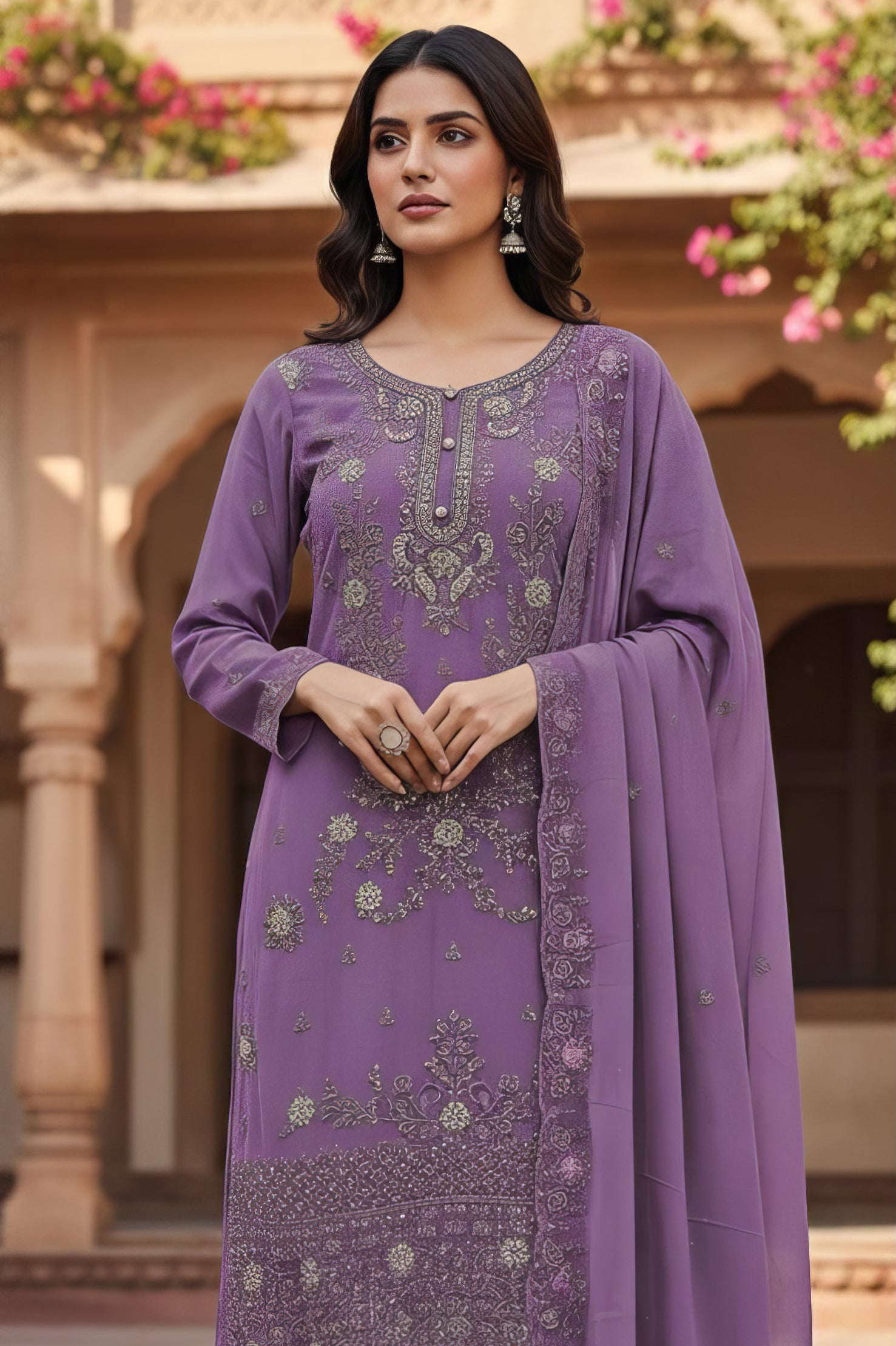 Heavy Georgette Zarkan Work Suit Set with Plazo EASR0083