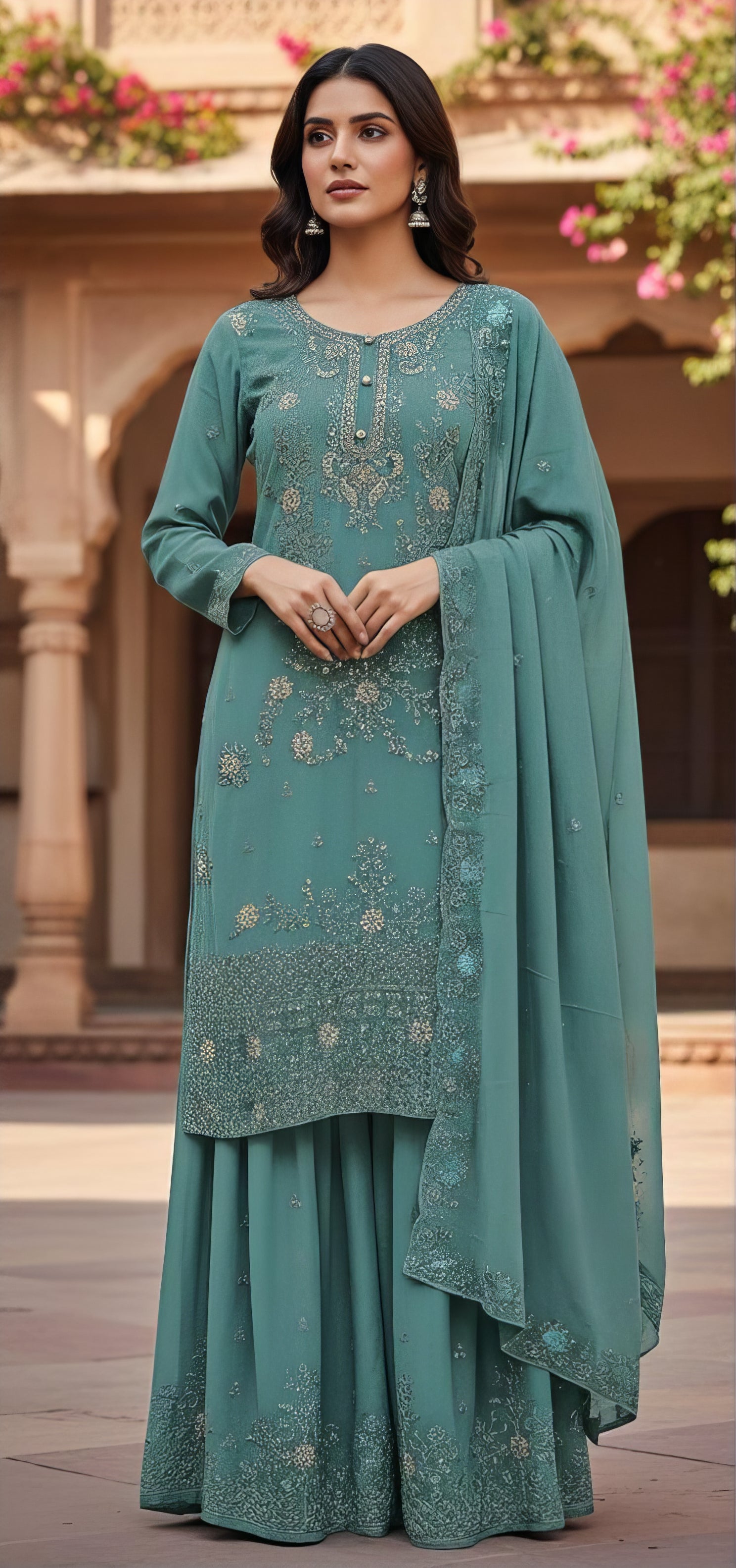 Heavy Georgette Zarkan Work Suit Set with Plazo EASR0084