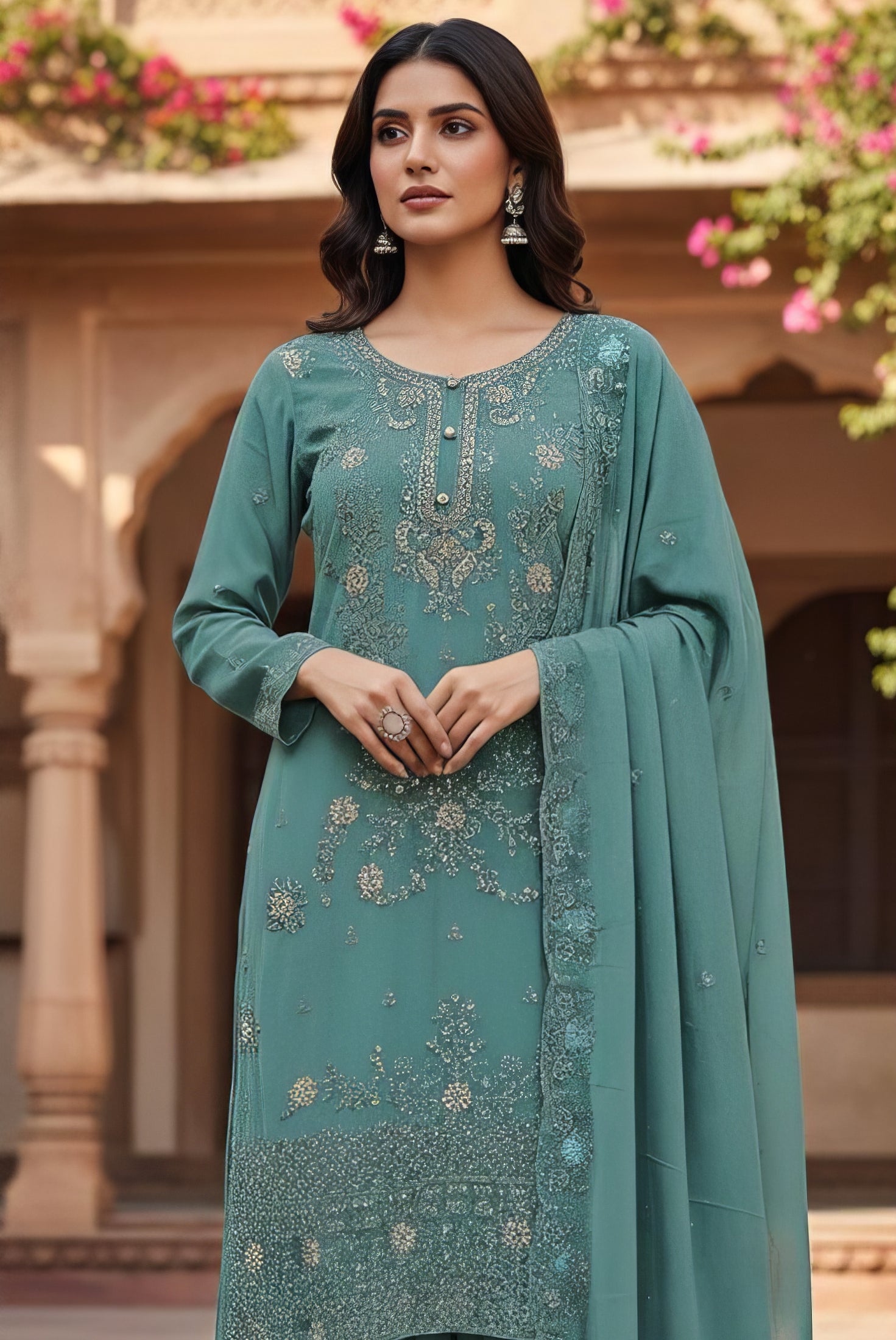 Heavy Georgette Zarkan Work Suit Set with Plazo EASR0084