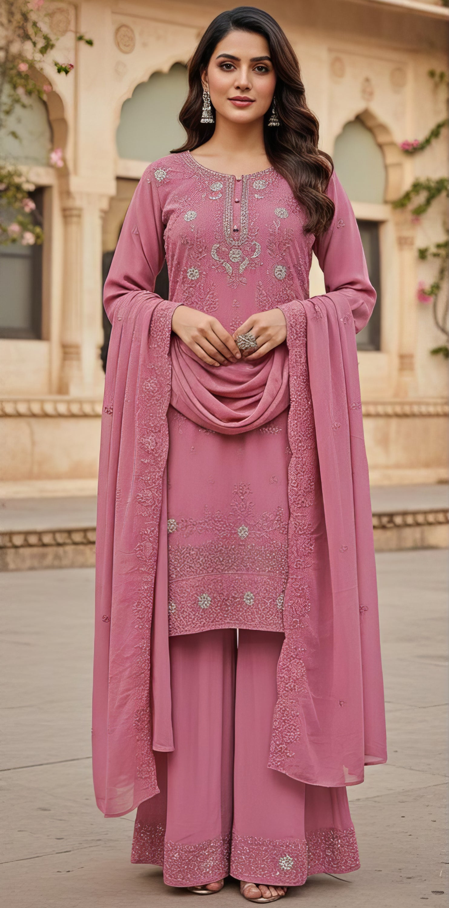 Heavy Georgette Zarkan Work Suit Set with Plazo EASR0085