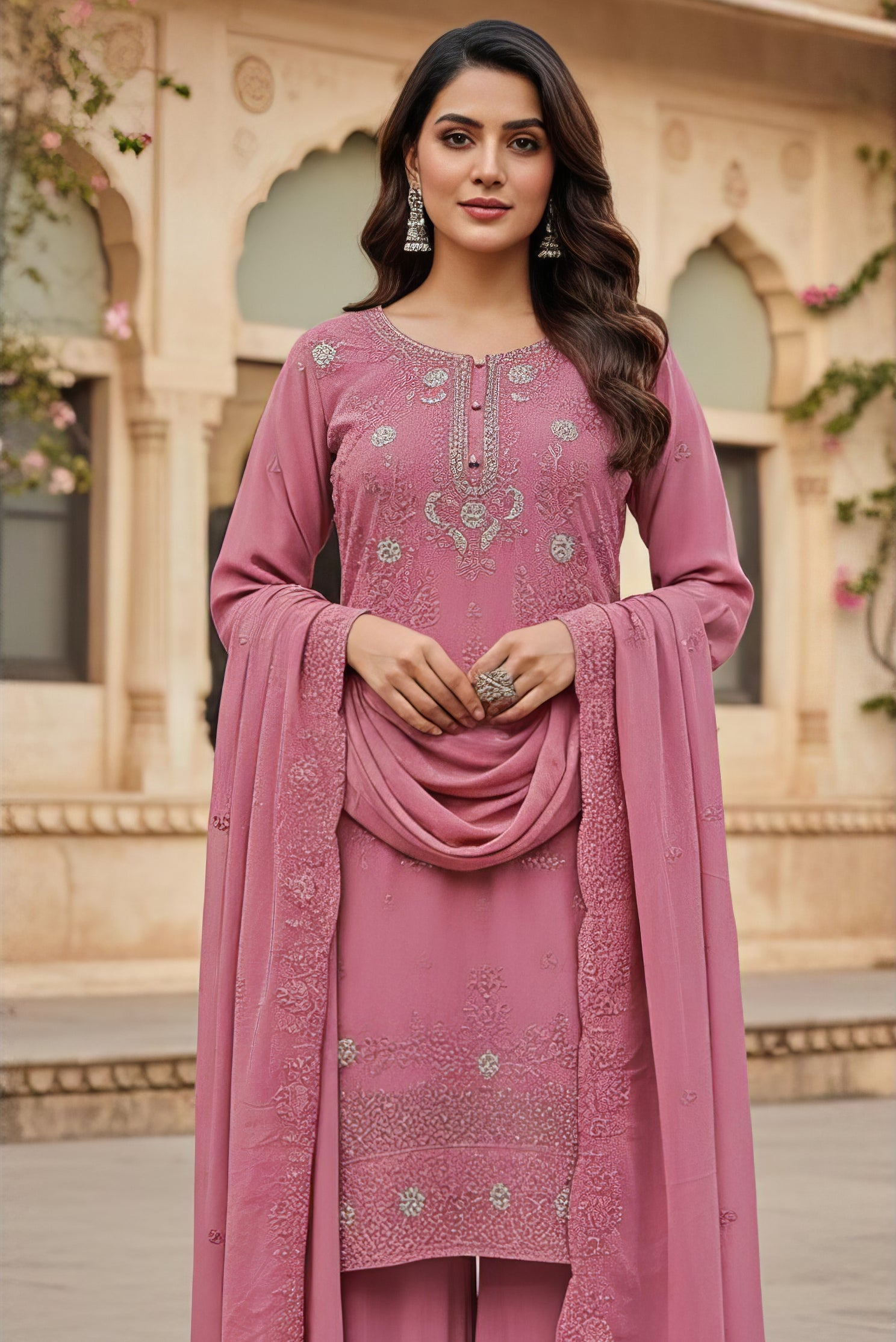 Heavy Georgette Zarkan Work Suit Set with Plazo EASR0085