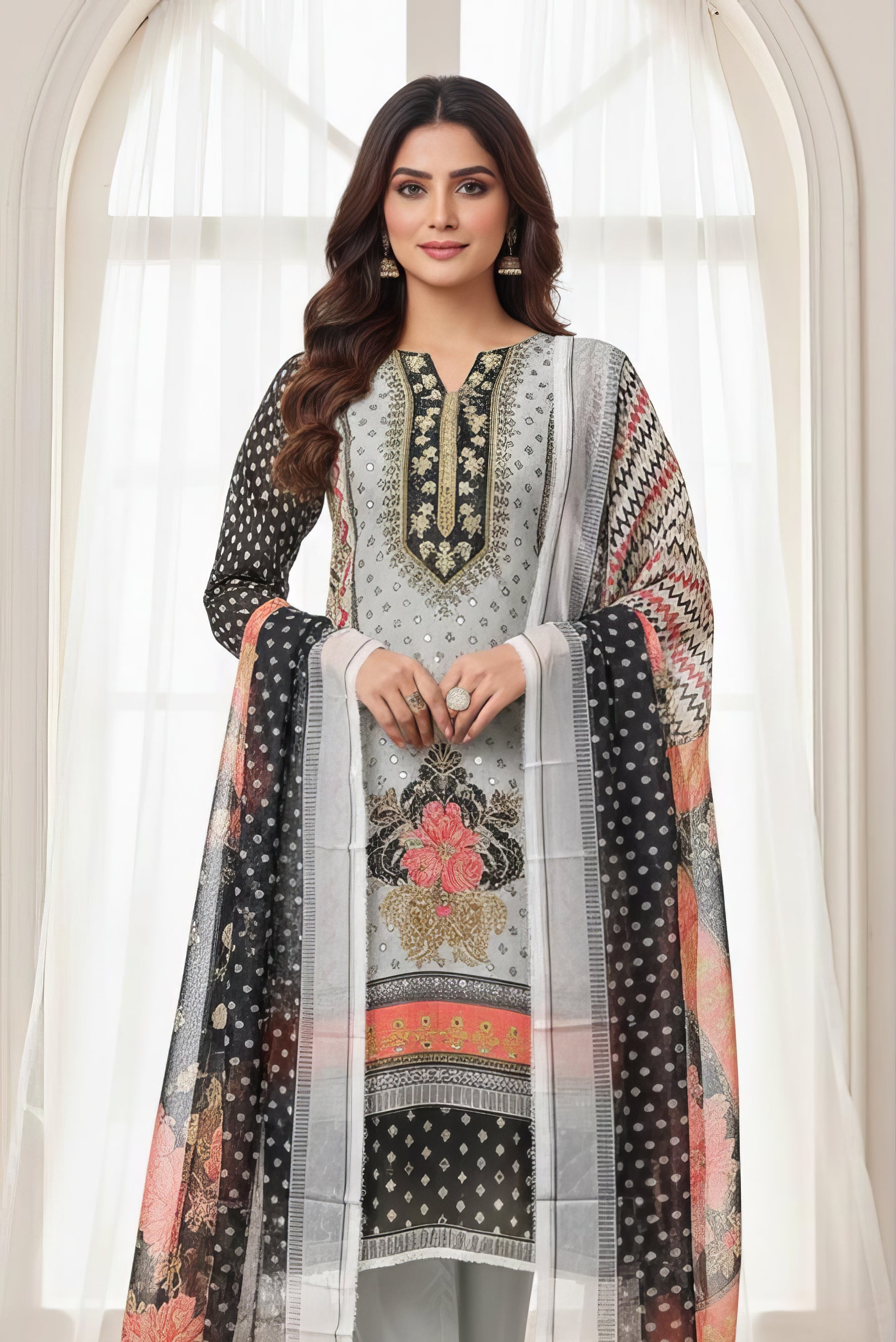 Heavy Organza Print Semi Stitched Suit Set EAST0050