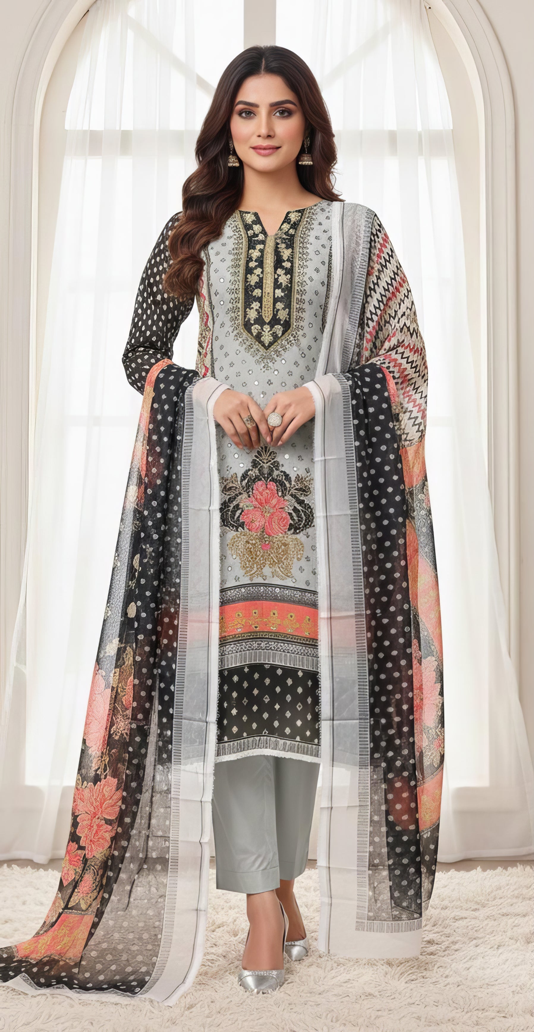 Heavy Organza Print Semi Stitched Suit Set EAST0050