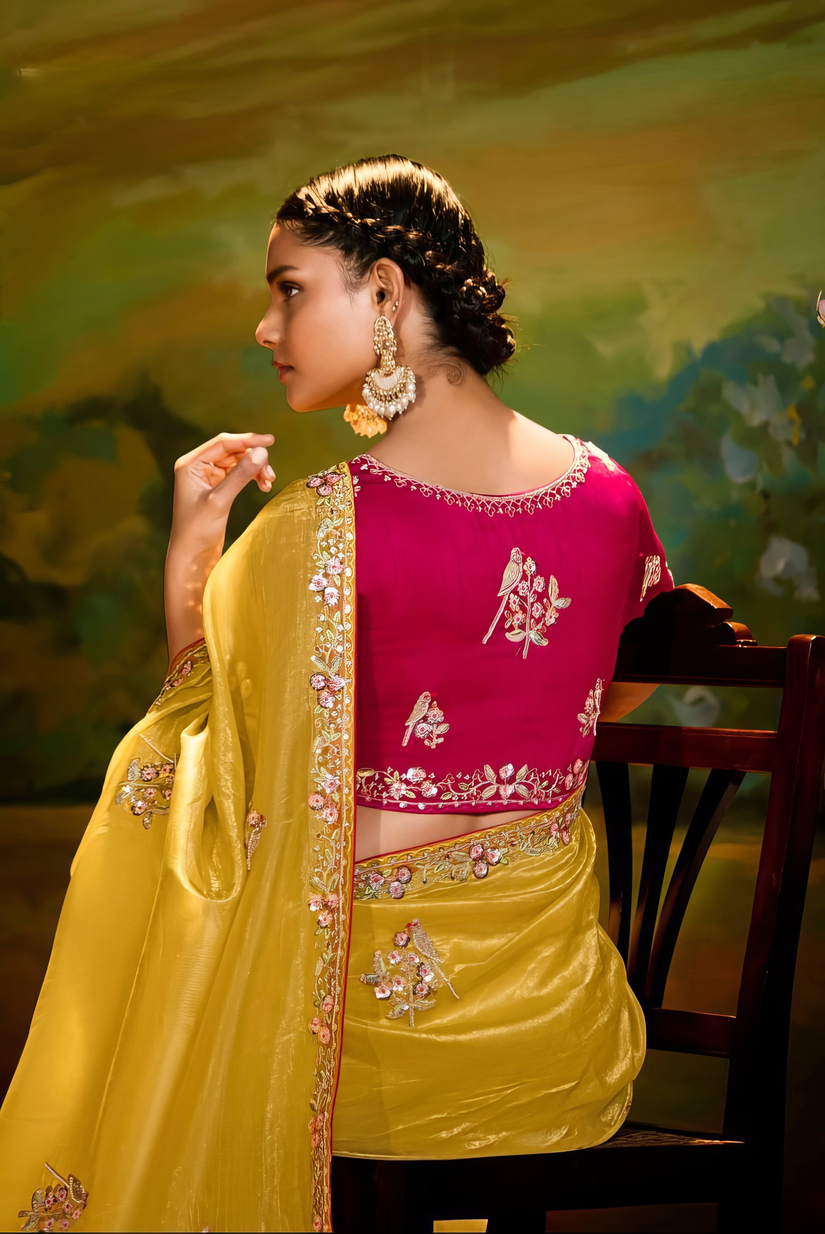 Mustard and Royal Pink Designer Saree LXSE0022