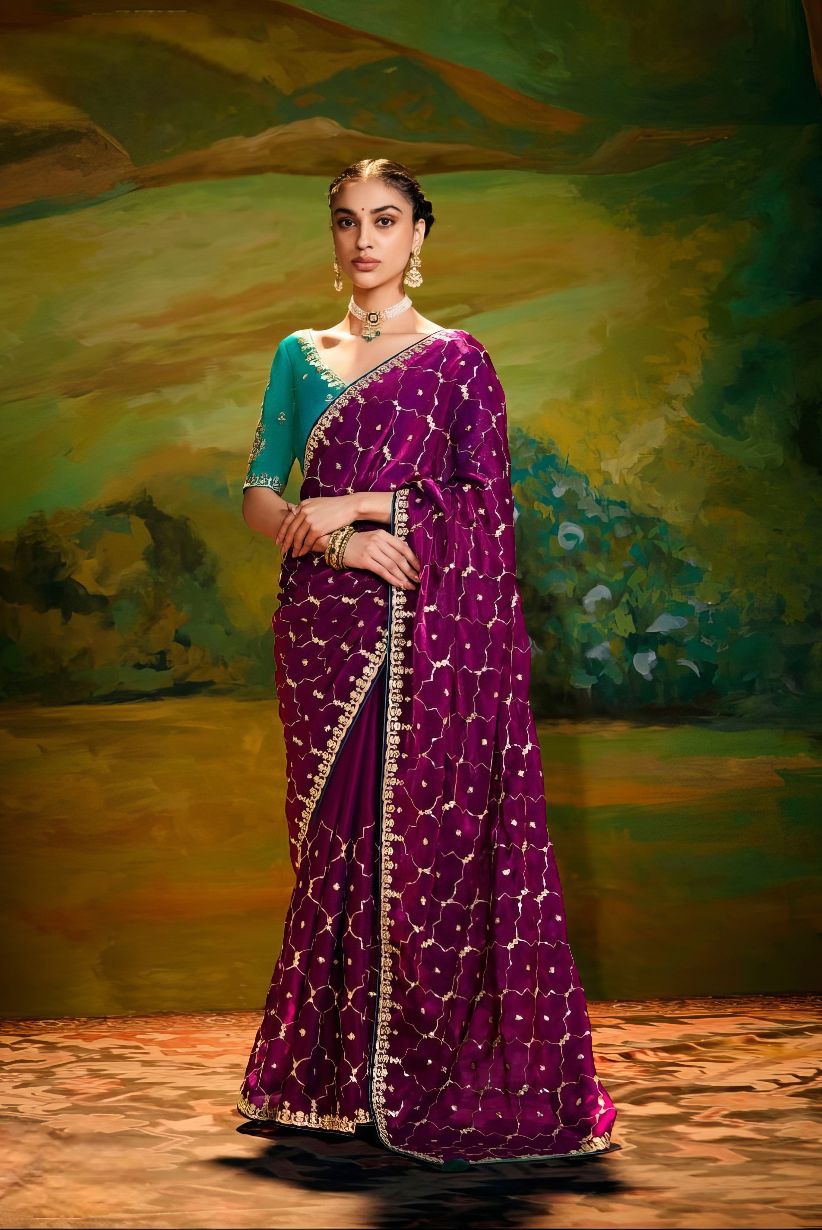 Teal Green and Dark Magenta Designer Saree LXSE0018