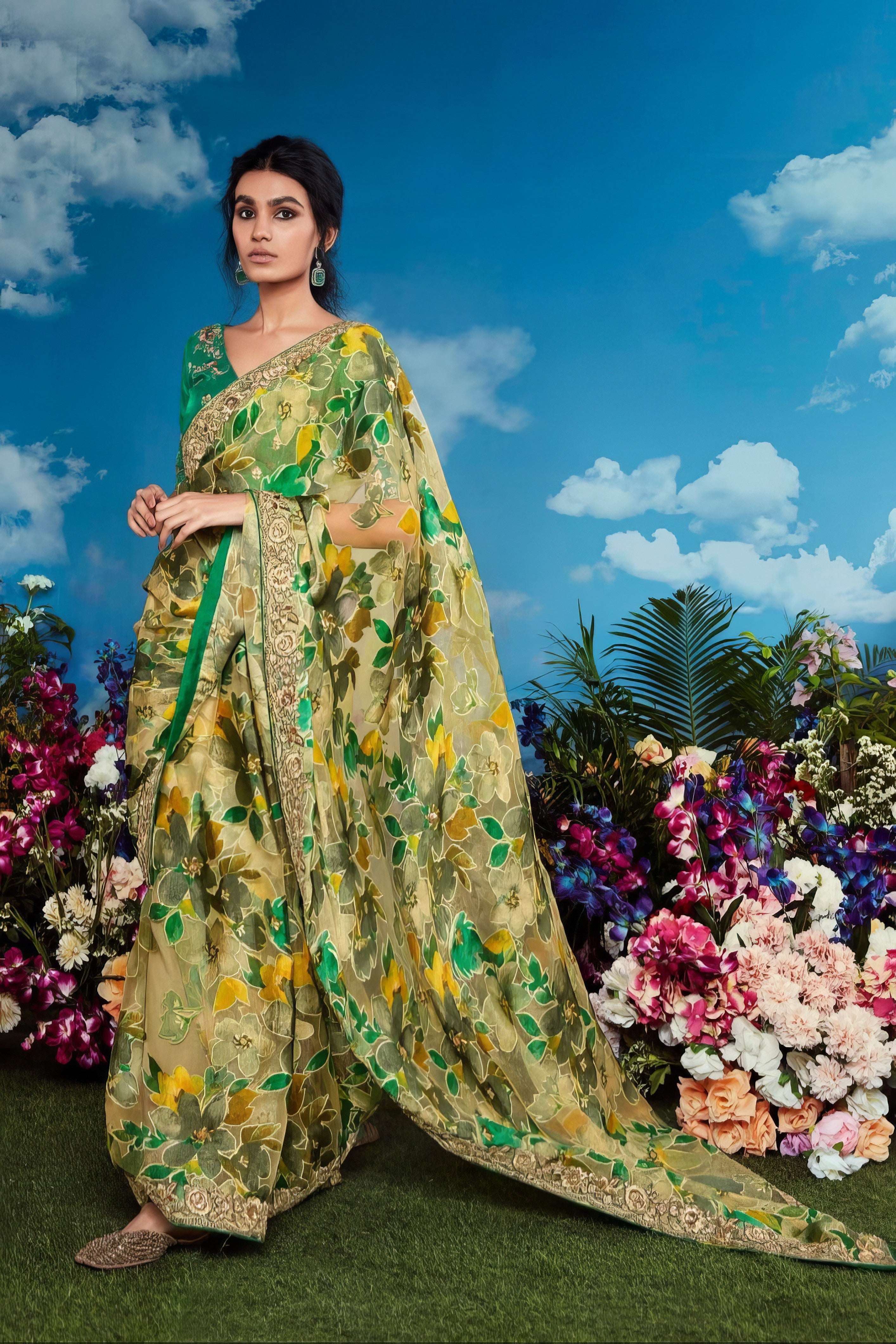 Pure Brasso Saree With Heavy Embroidery LXSE0029