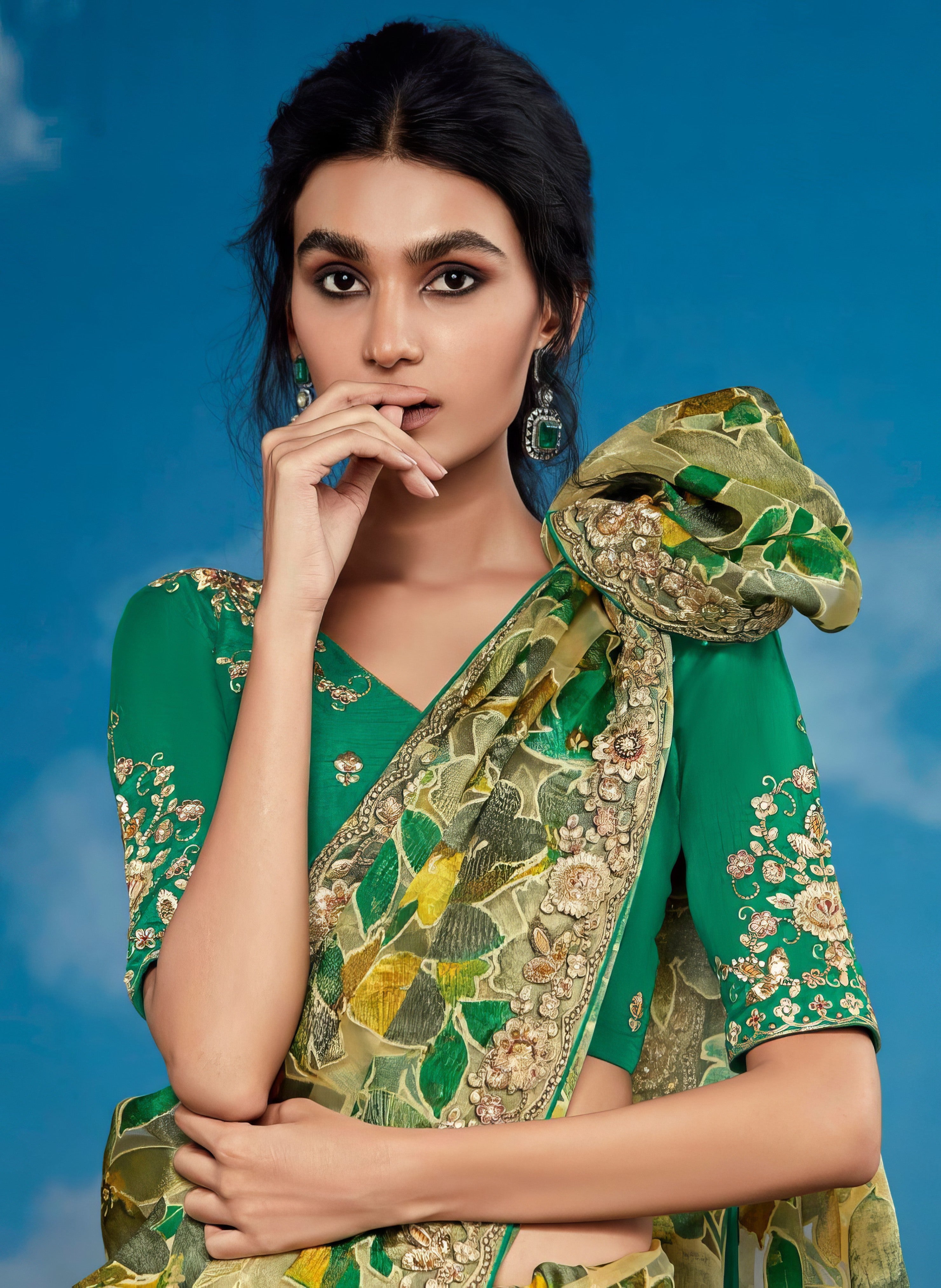 Pure Brasso Saree With Heavy Embroidery LXSE0029