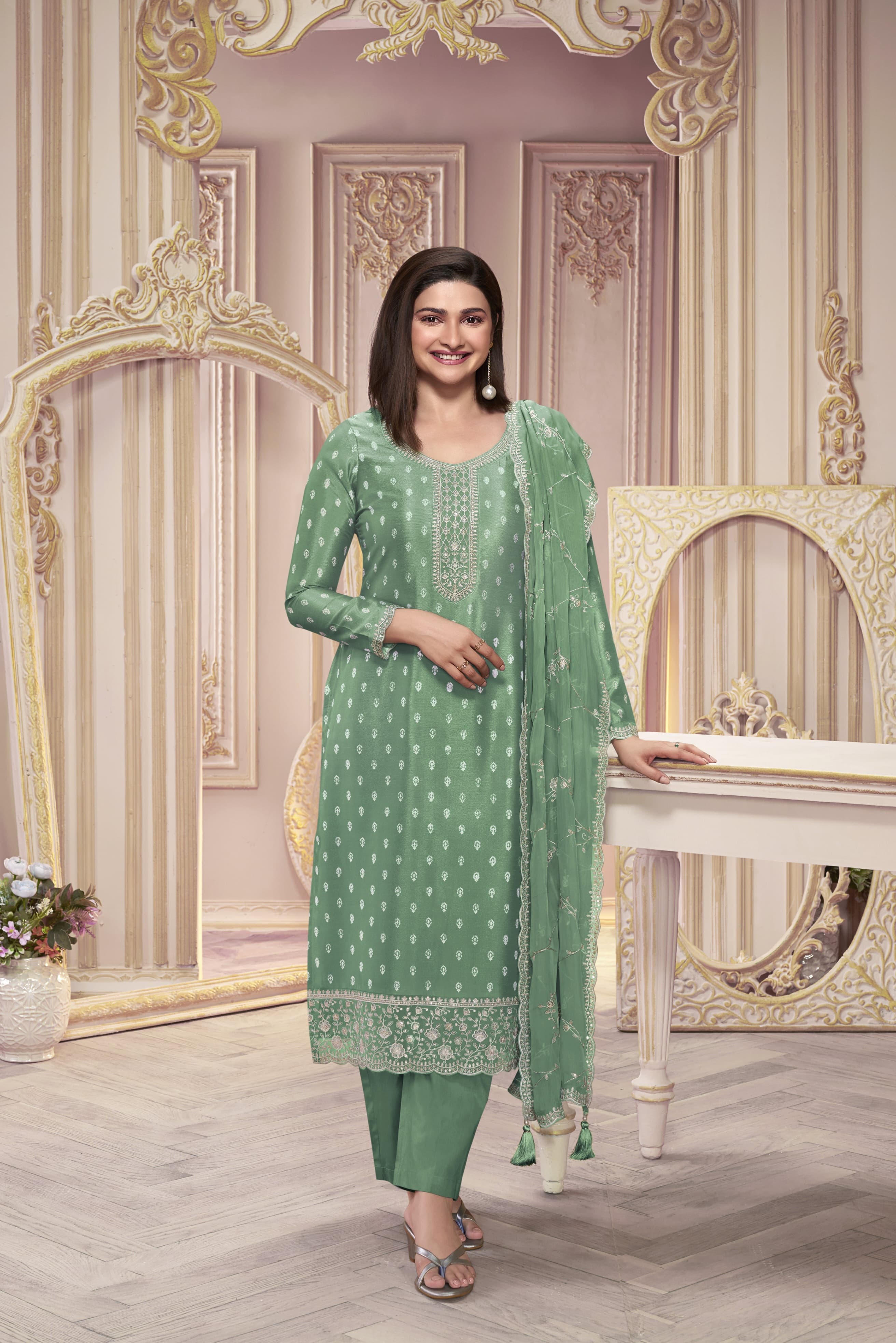 Suit with Heavy Thread Embroidery Work EAST0013