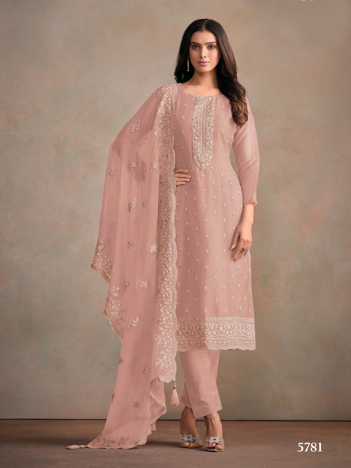 Heavy Orgenza Suit with Embroidery Sequence Work EAST0014
