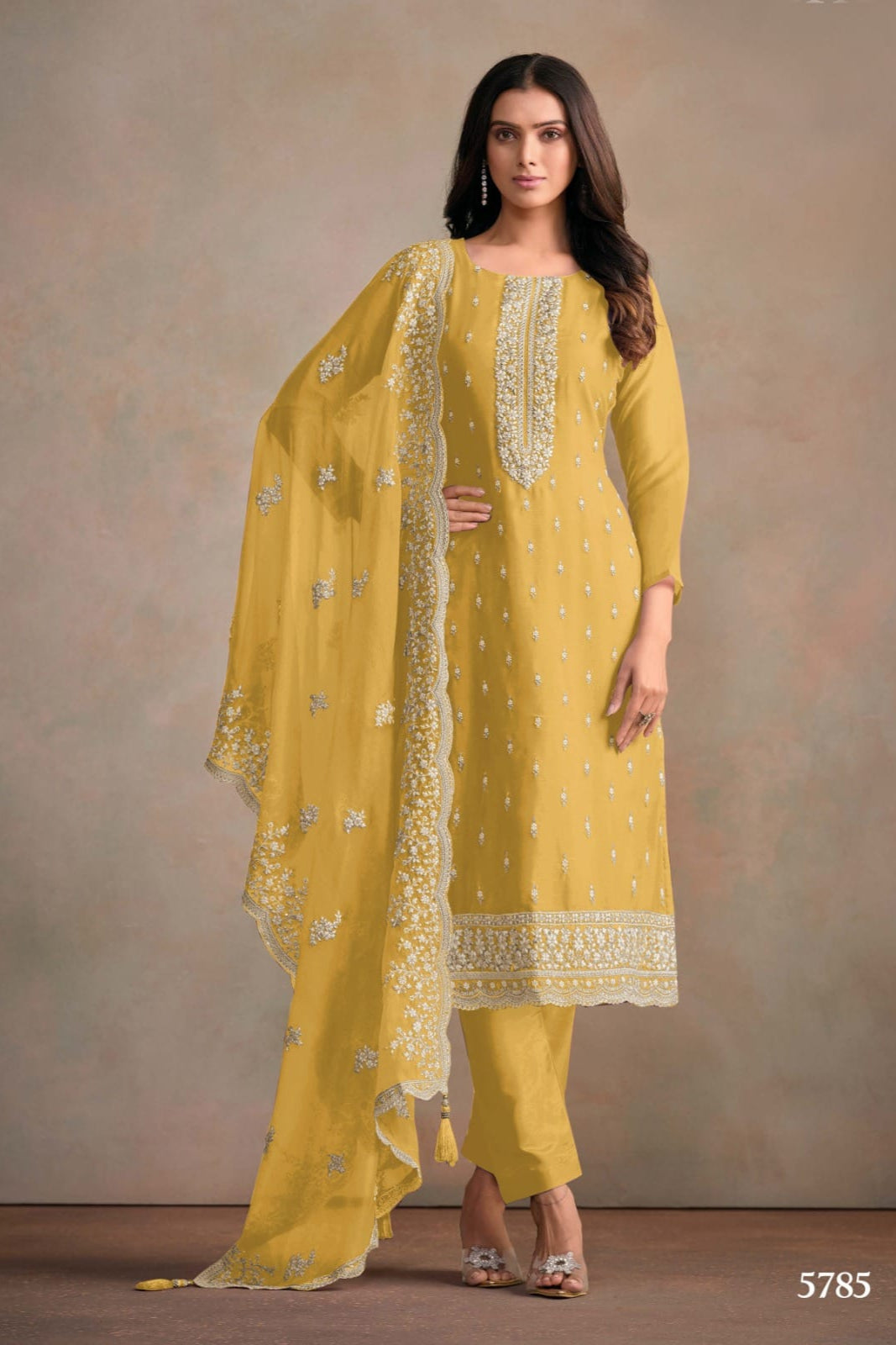 Heavy Orgenza Suit with Embroidery Sequence Work EAST0014