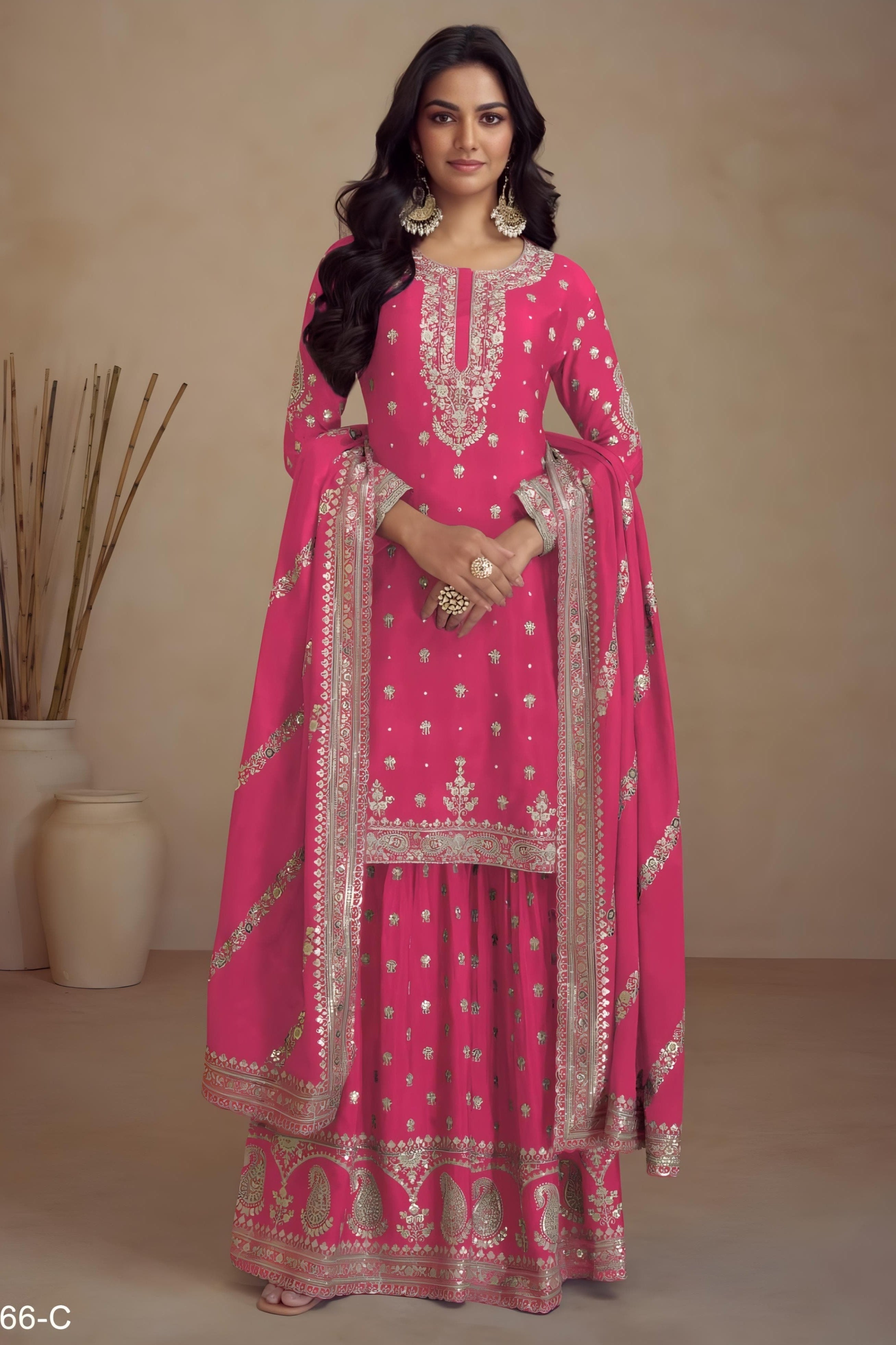 Elegant Semi Chinon Silk Ensemble Sharara EASR0008