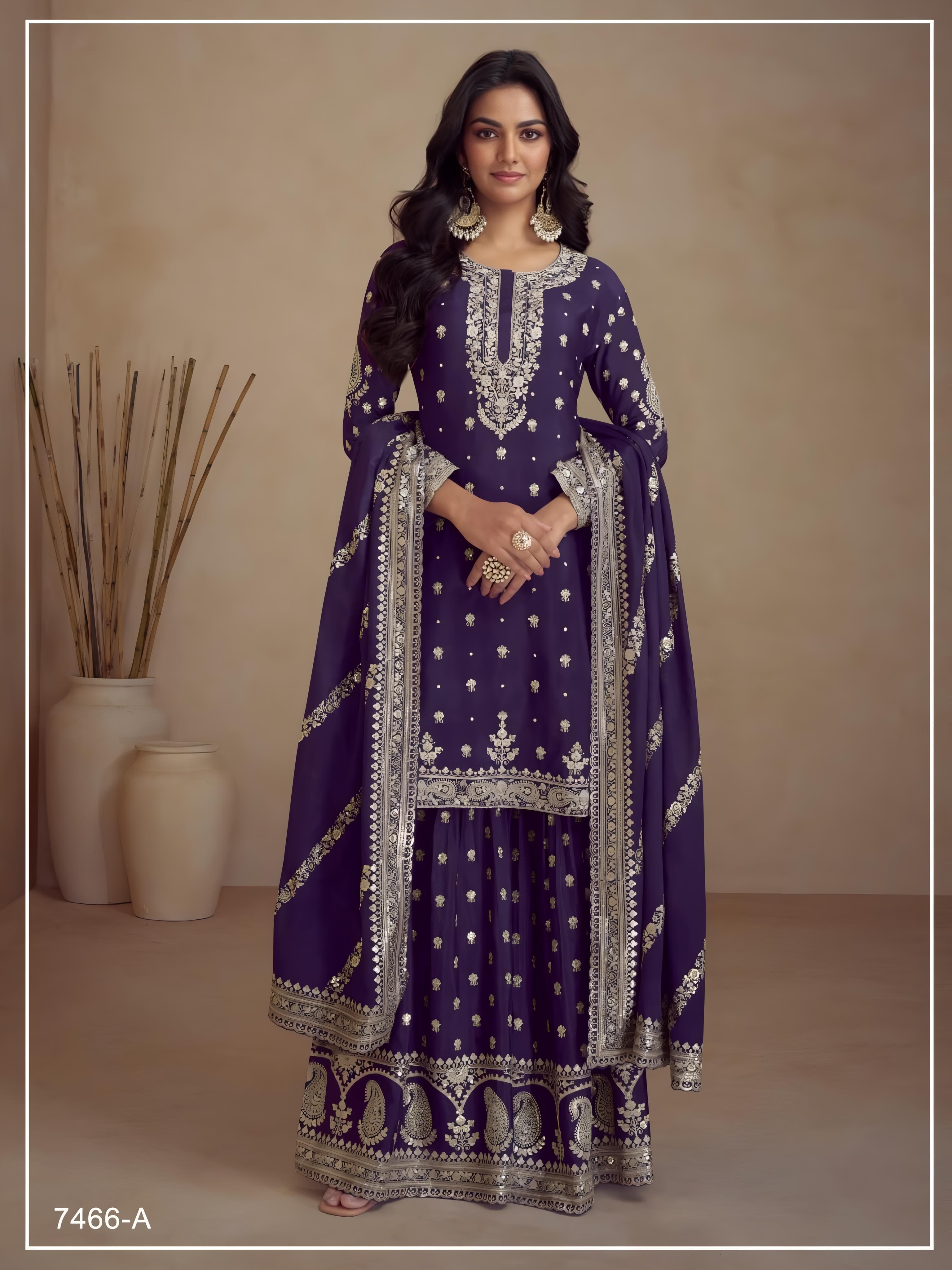 Elegant Semi Chinon Silk Ensemble Sharara EASR0008