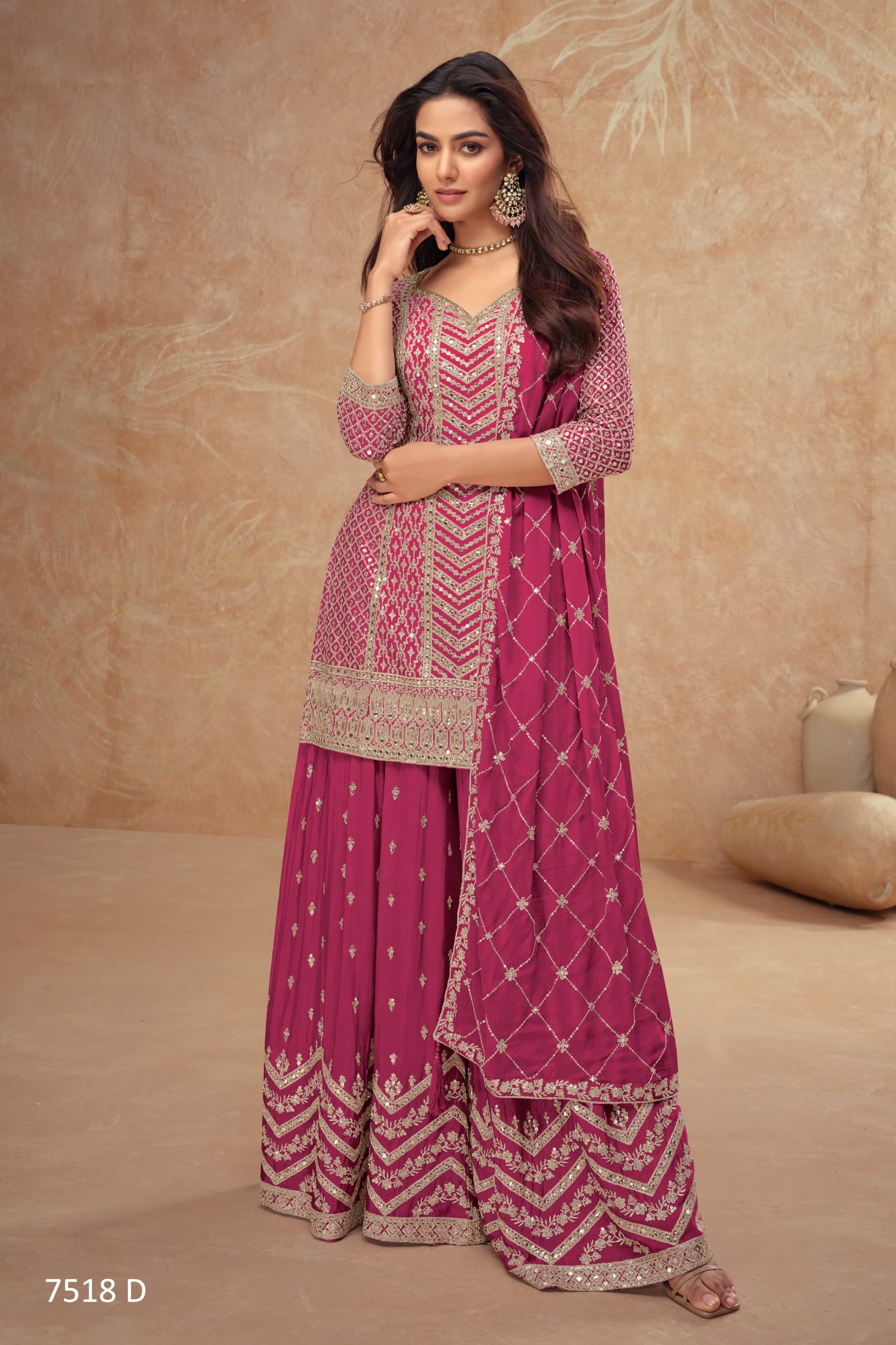 Heavy Chinon With Sequence Embroidery Stich Work SHARARA EASR00024