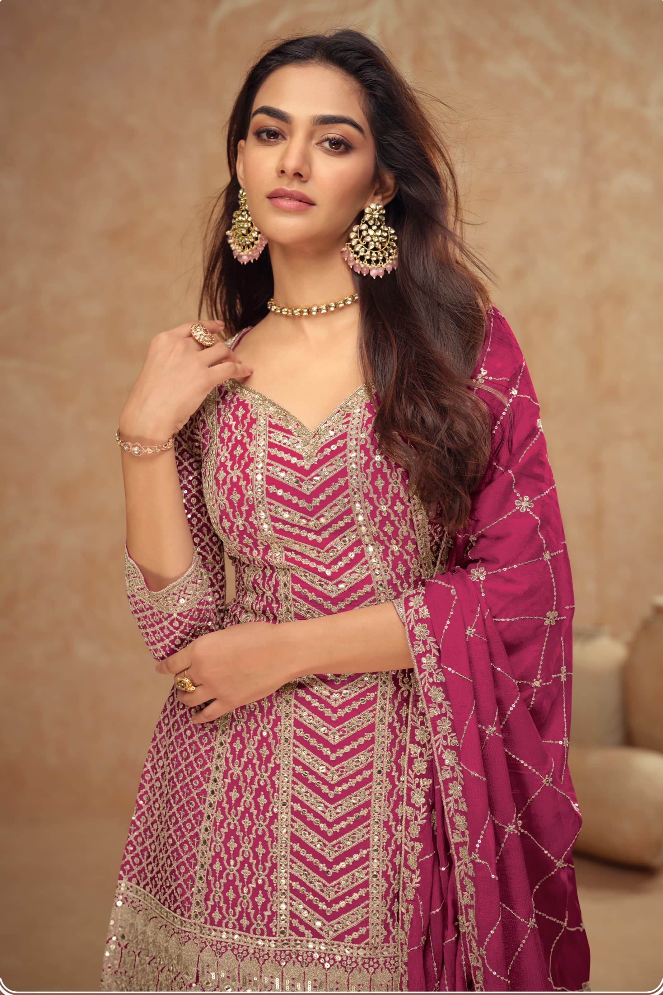 Heavy Chinon With Sequence Embroidery Stich Work SHARARA EASR00024