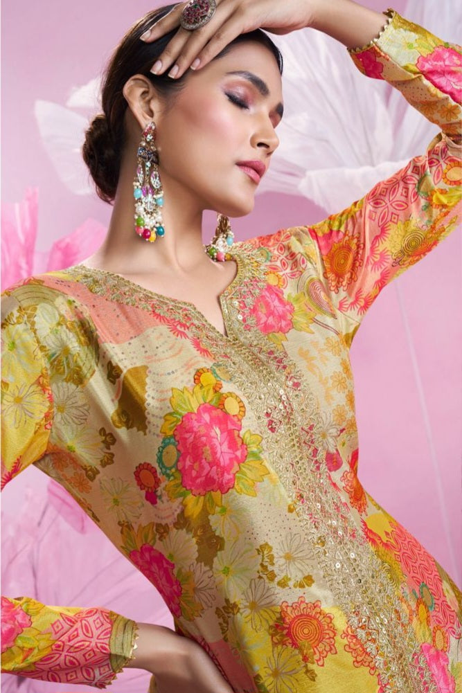 Chinon floral printed Luxury Sharara LXSR0008