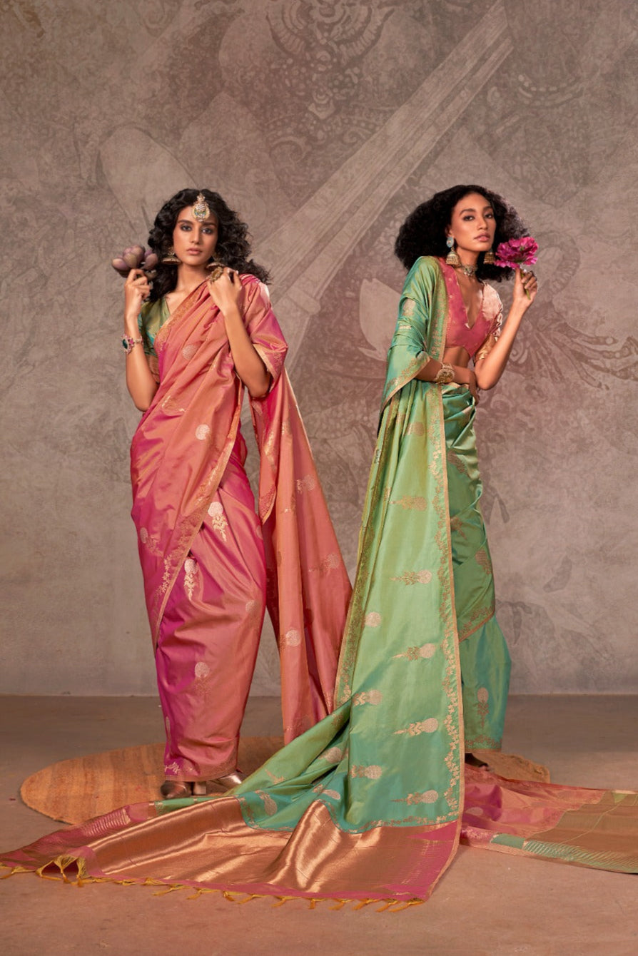 Two Tone SIlk Handloom Weaving Saree EASE0006