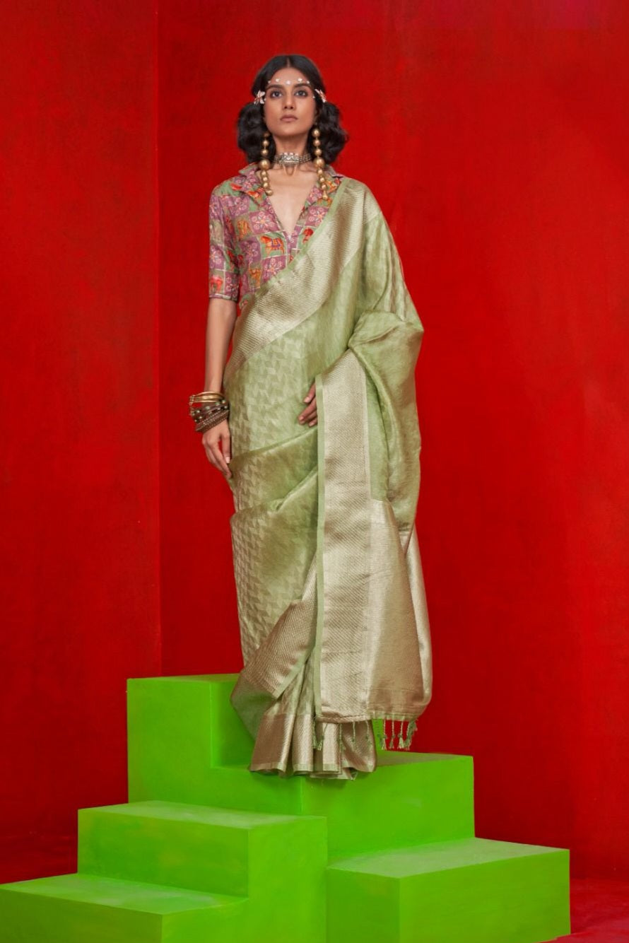 Golden Gossamer Silk Saree LXSE0008