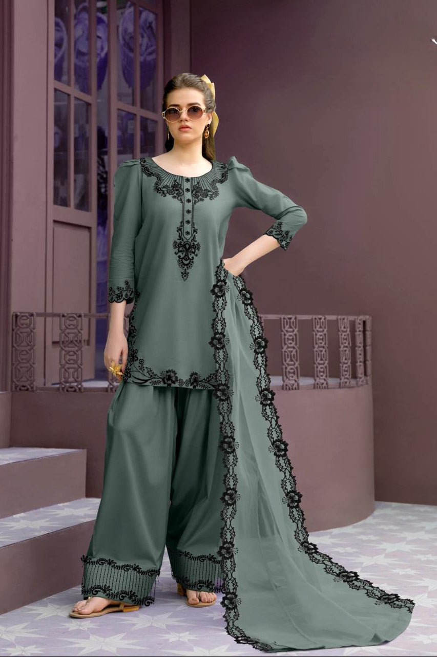 Embroidered Tunic with Kota Lining Dupatta Suit Set EAST0063