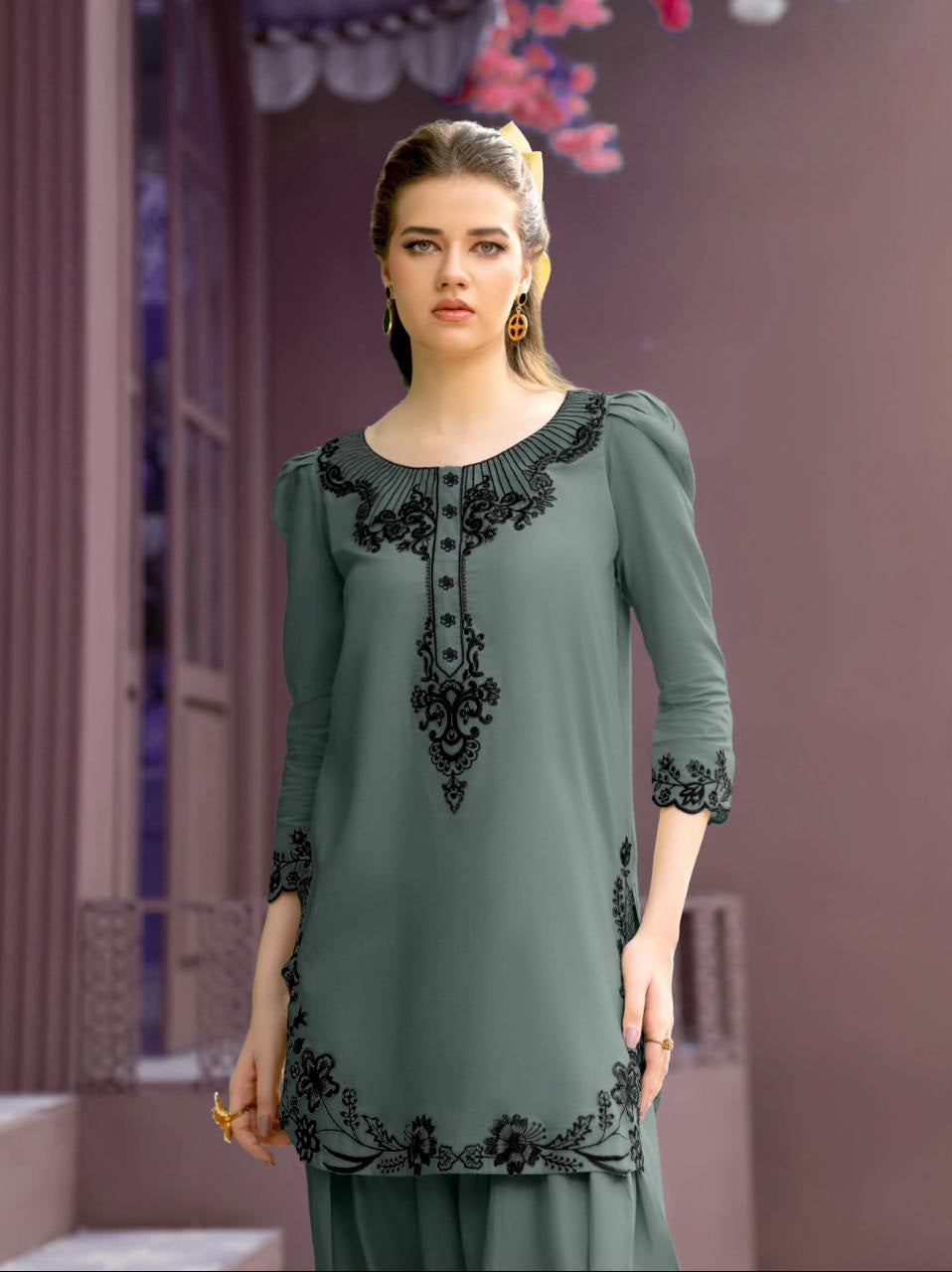 Embroidered Tunic with Kota Lining Dupatta Suit Set EAST0063