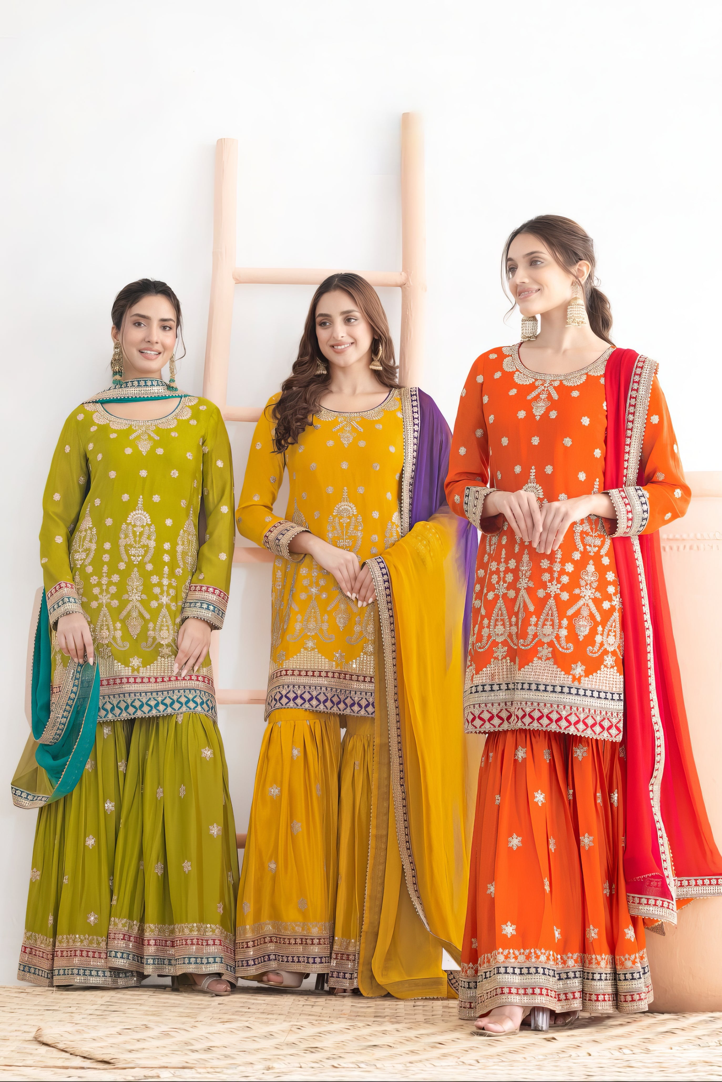 Regal Chinnon Embroidered Sharara Set LXSR0127