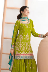 Regal Chinnon Embroidered Sharara Set LXSR0127