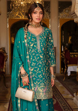 Zara Embroidered Chinon Sharara Set LXSR0118