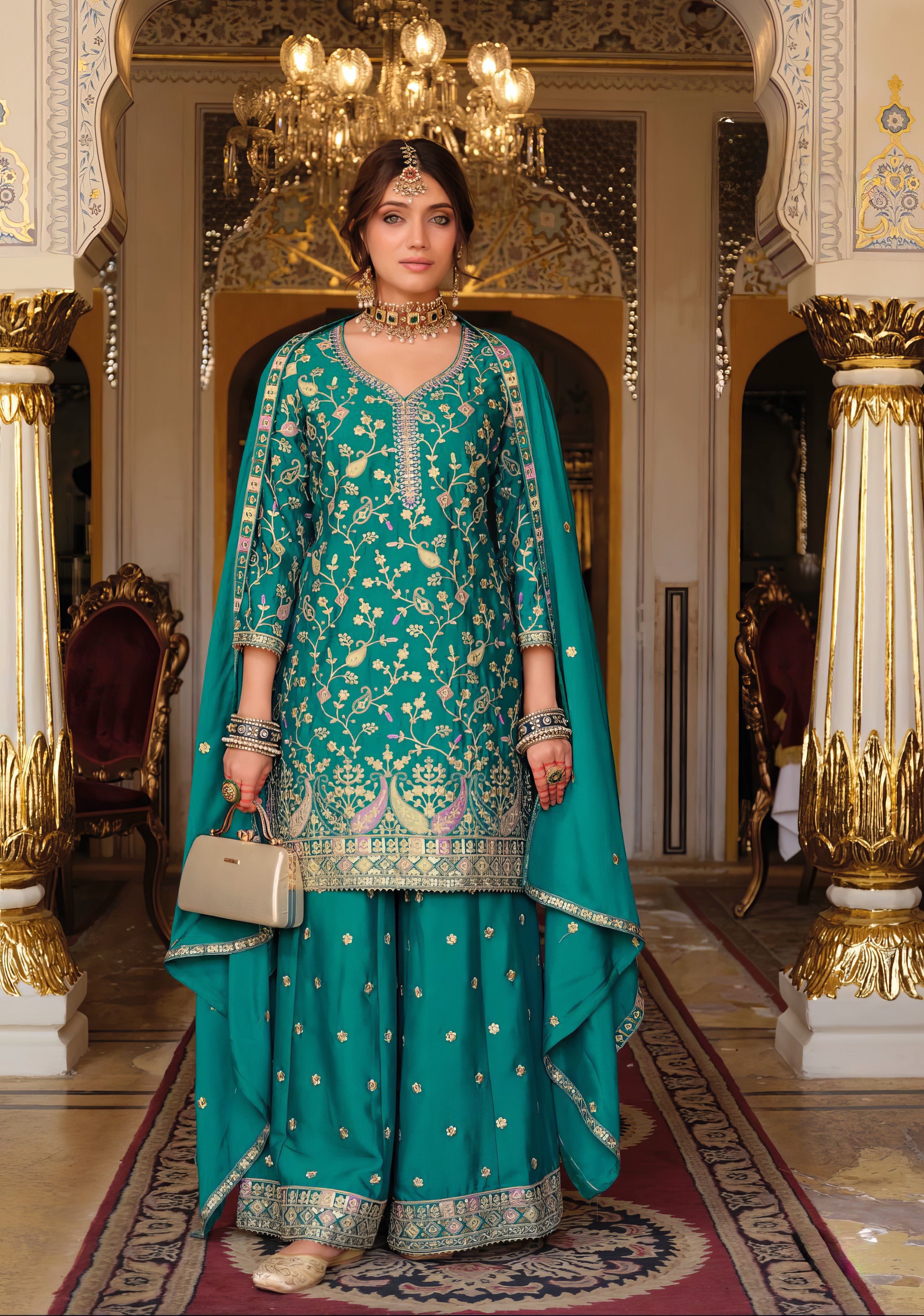 Zara Embroidered Chinon Sharara Set LXSR0118