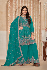 Chinon Embroidered Top with Plazo and Dupatta Set LXSR0128