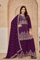 Chinon Embroidered Top with Plazo and Dupatta Set LXSR0128