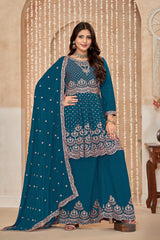 Chinon Embroidered Top with Plazo and Dupatta Set LXSR0128