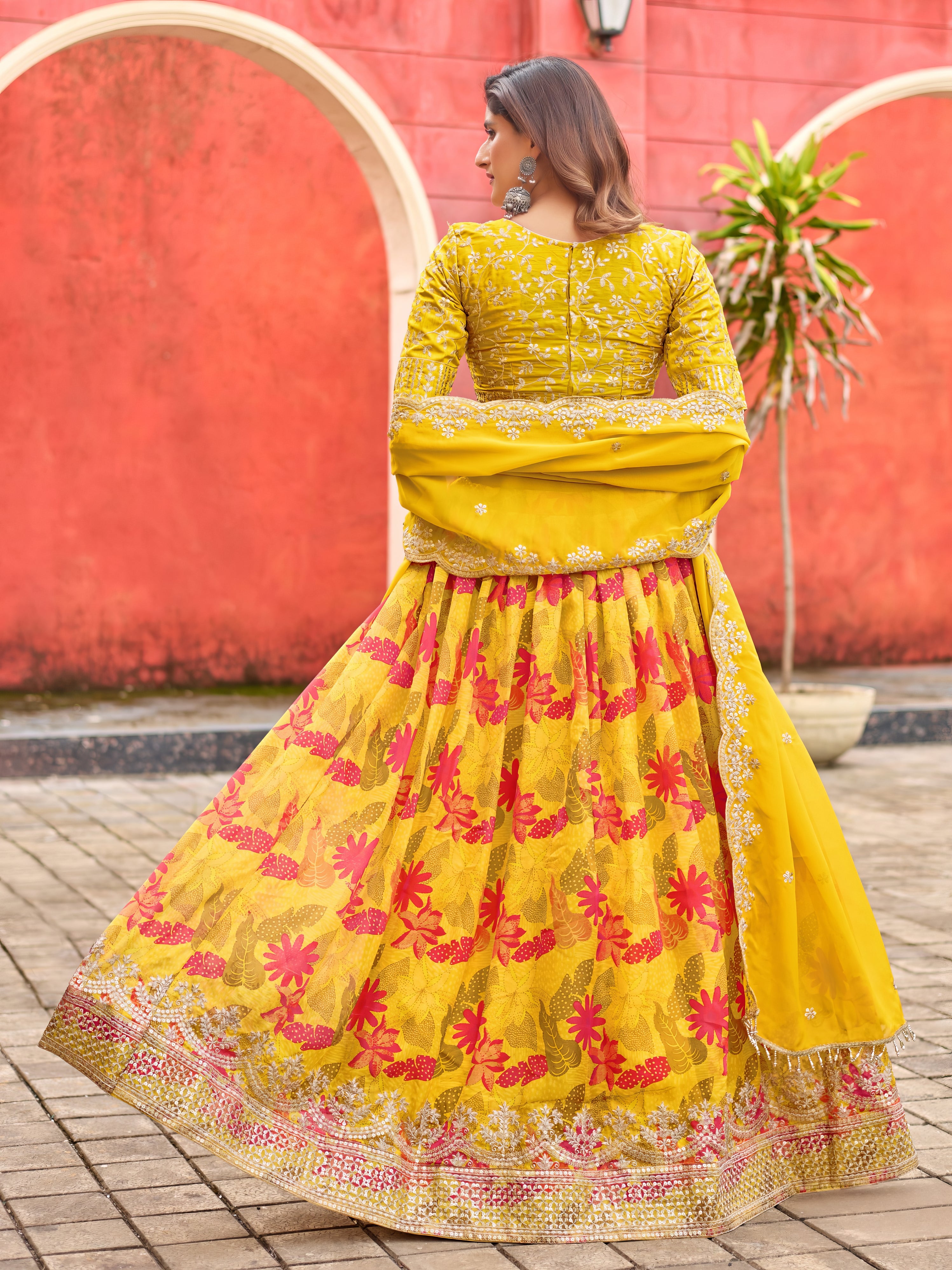 Art Silk Blouse with Tabby Silk Printed Lehenga LXLG0034